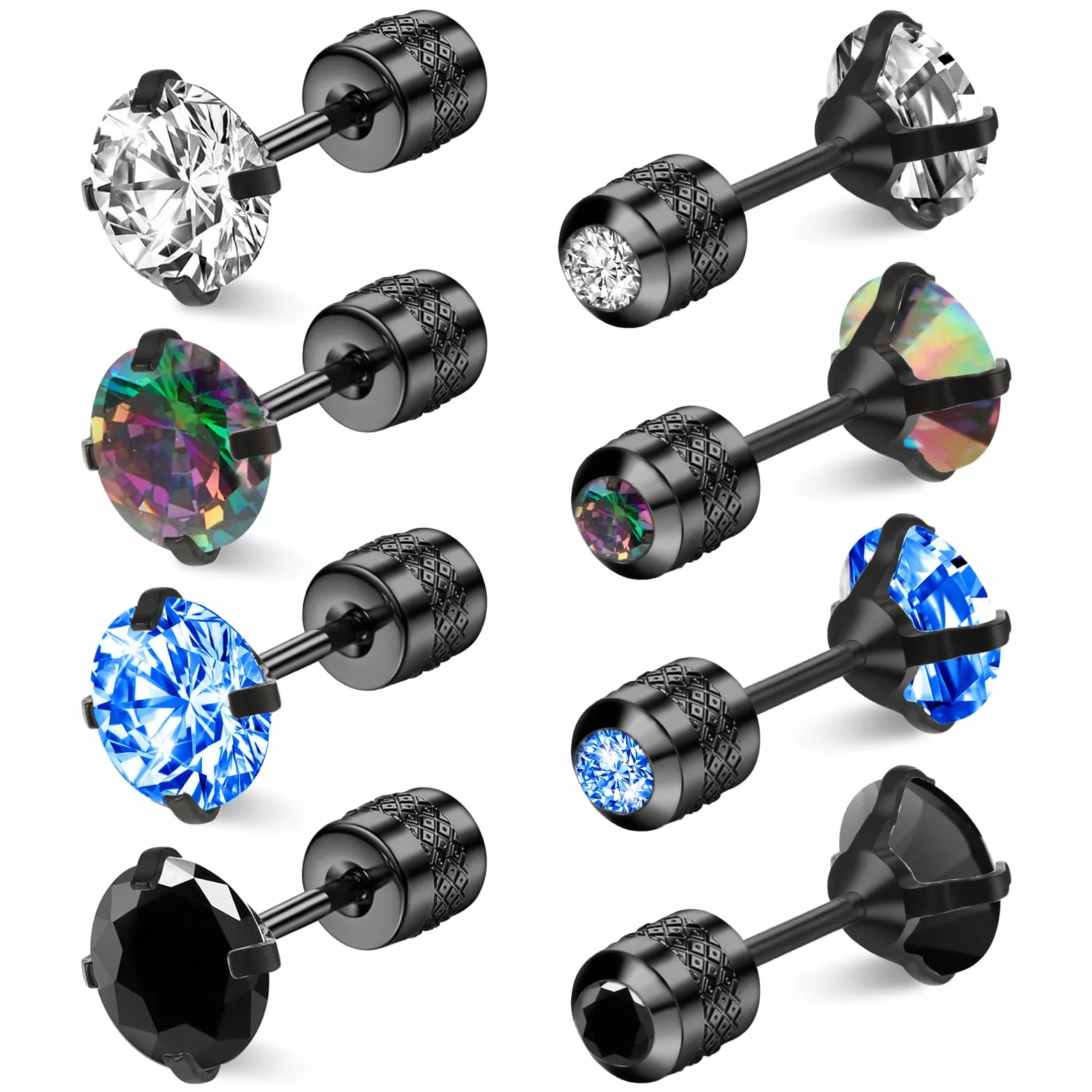 DIVINA VITAE 4 pary kolczyków sztyfty z tytanowych kolczyków ze stali chirurgicznej i cyrkonii sześciennej 3A, hipoalergiczne, kolczyki helix, 4 mm/6 mm/14 mm, kolorowe