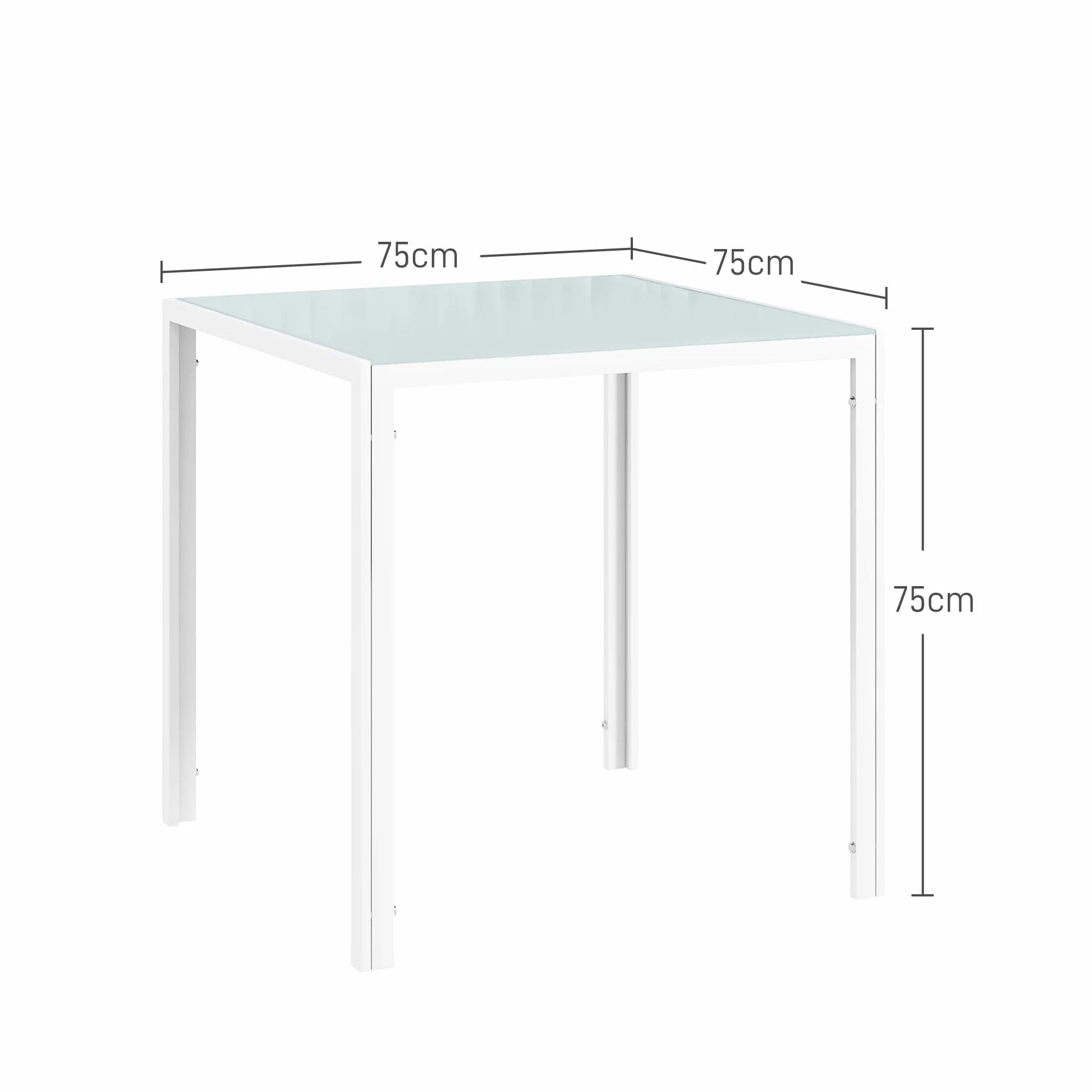 HOMCOM Stół do jadalni 75x75 cm kwadratowy dla 4 osób ze szkła hartowanego metalowe nogi biały