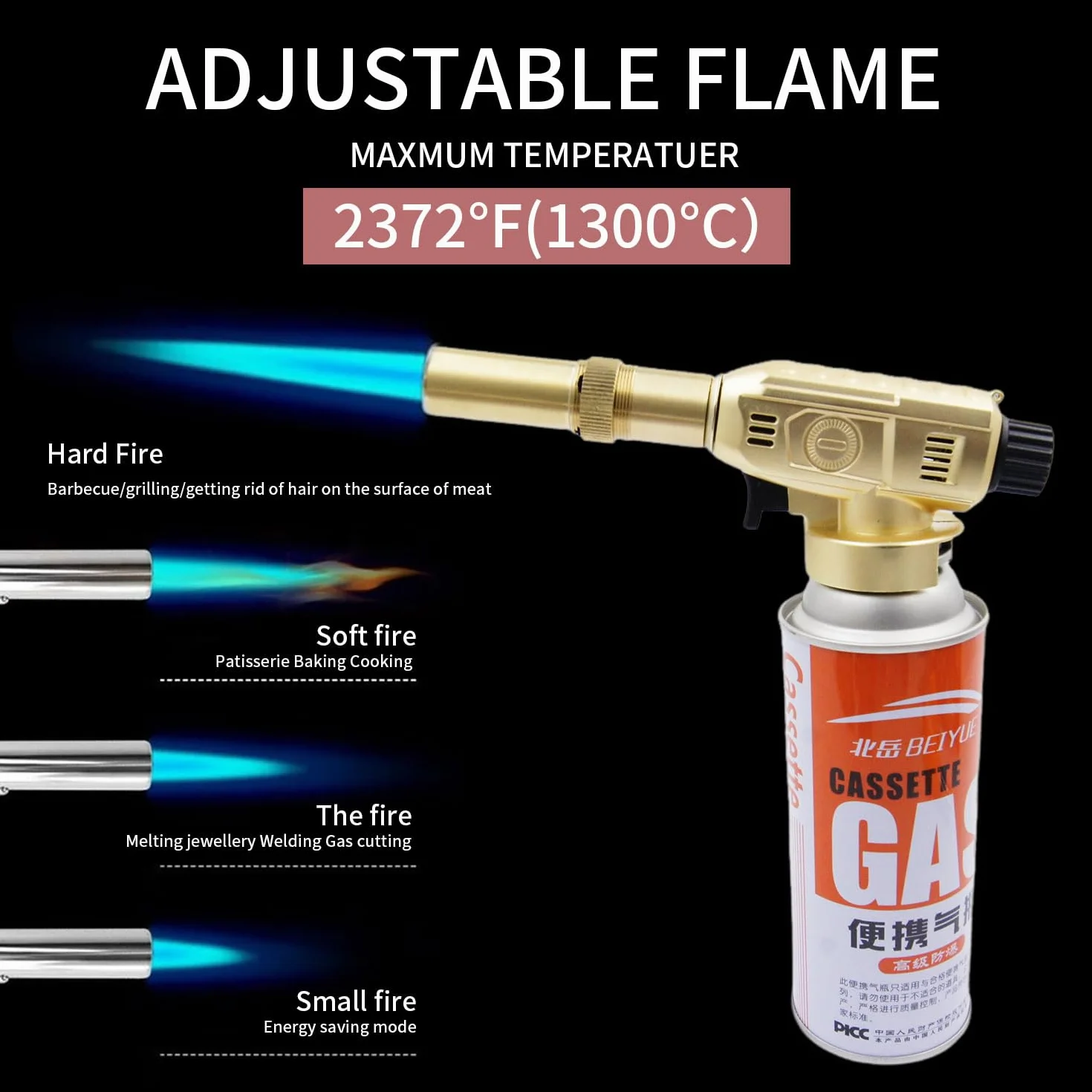 Laiwei 8098 metalowa latarka kuchenna wielofunkcyjna zapalniczka z regulowanym płomieniem do Creme Brulee