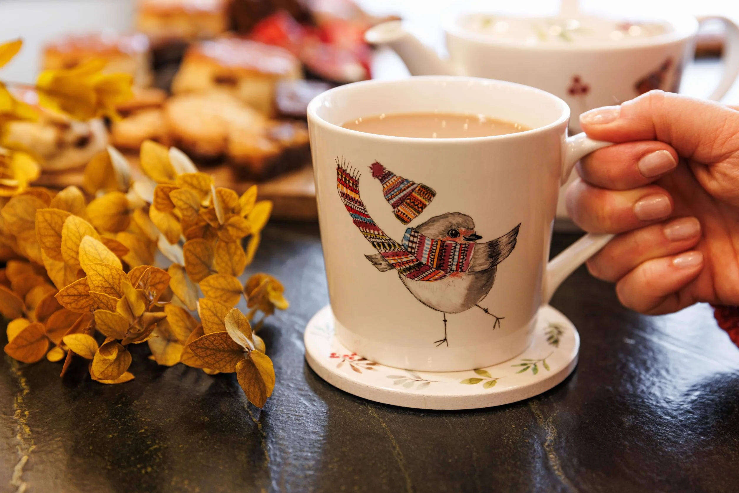 Mikasa Tipperlyhill Robin Ceramiczny zestaw kubków i podstawek, 380 ml, w pudełku prezentowym