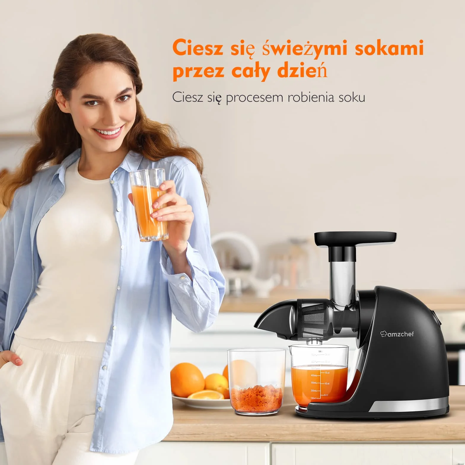 AMZCHEF Wolnoobrotowa Wyciskarka Do Soków Na Zimno Czarny matowy