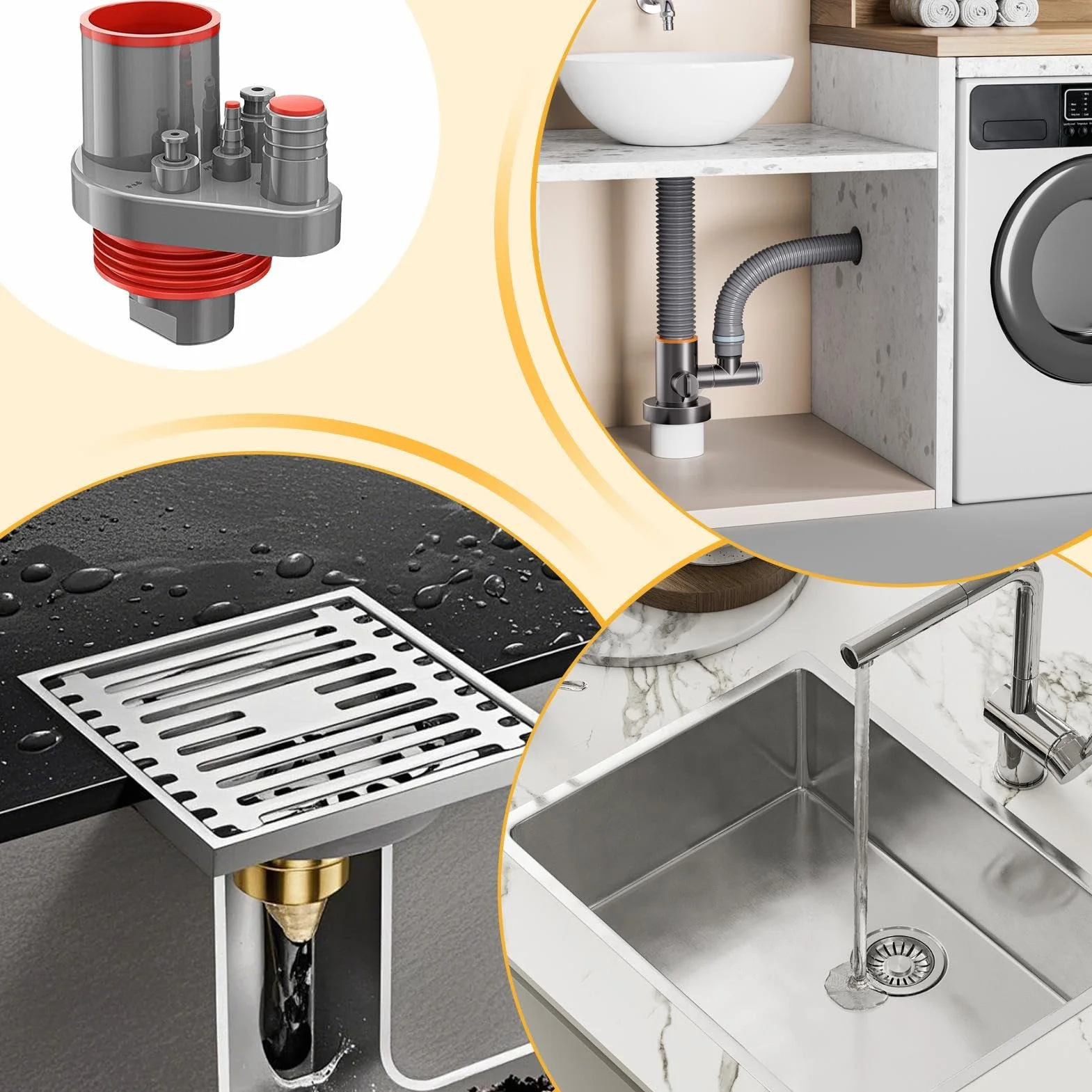 Rura odpływowa do zlewu kuchennego, zestaw hydrauliczny do zlewu | Adaptery Kanalizacyjne Do Rury Pralni, Prysznic, Wanna, Komercyjne, Samochód kempingowy, Łazienka