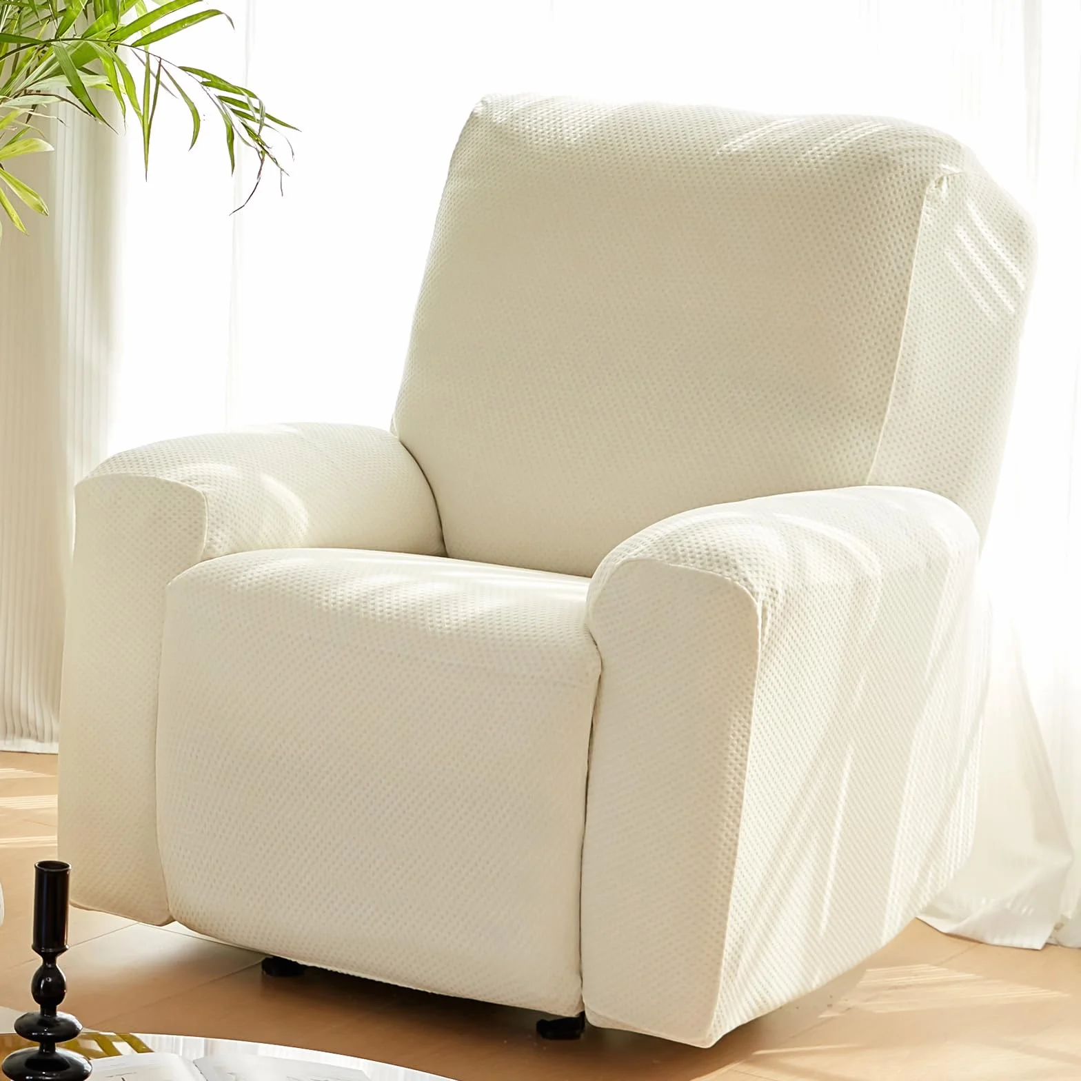 Pokrowiec na fotel antypoślizgowy elastyczny kremowy 1 miejsce