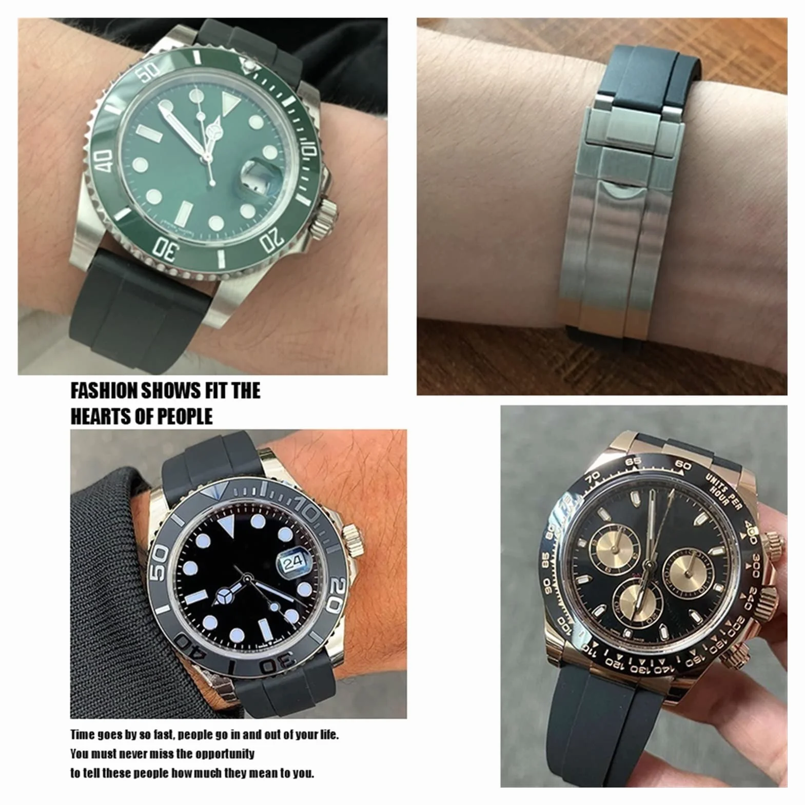Do gumowego paska do zegarka Rolex 20 mm, 21 mm, ze srebrną klamrą i łukowymi uszczelkami.