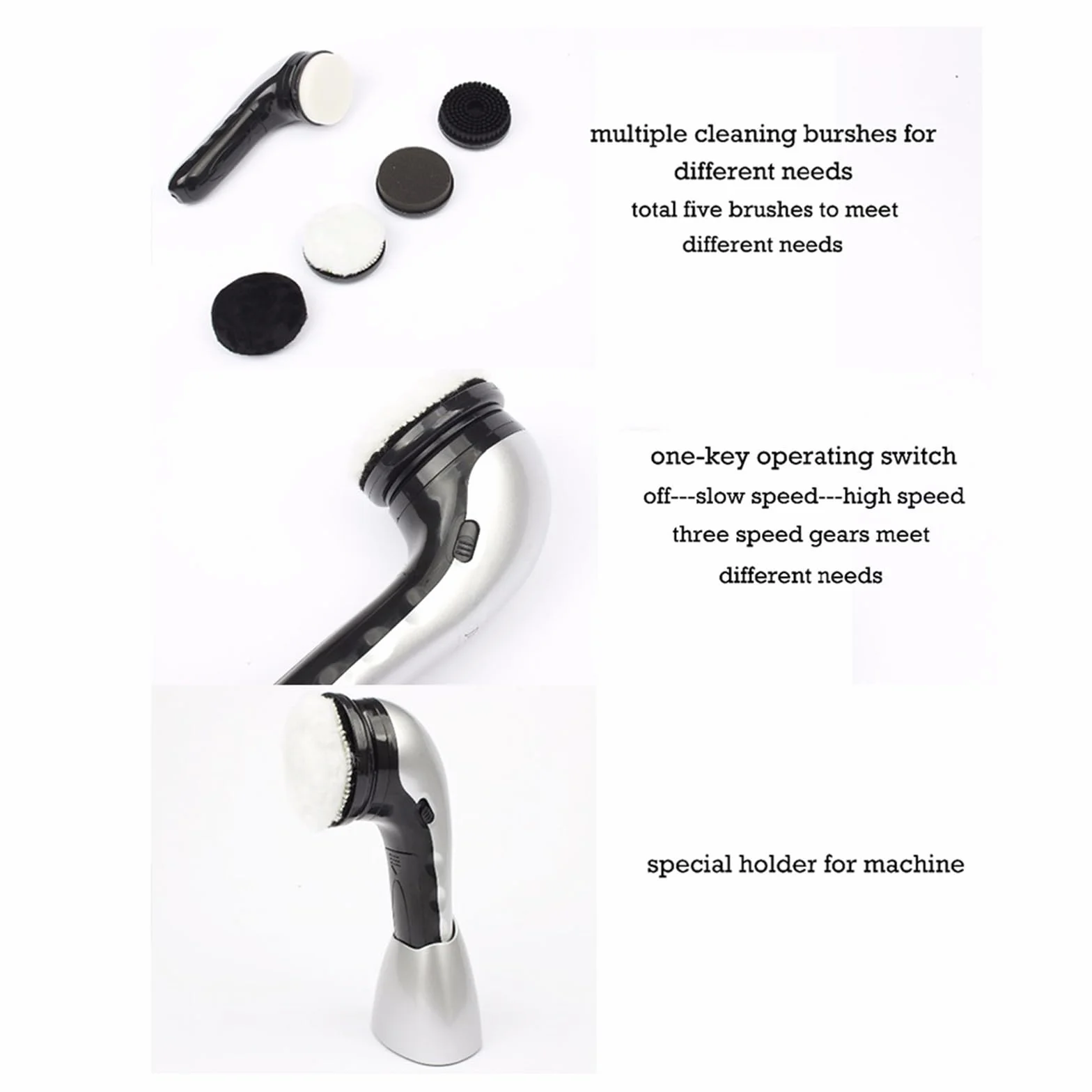 szczotka do czyszczenia obuwia， Środek czyszczący Maszyna do polerowania skóry Ręczna pielęgnacja butów Wosk Błyszcząca gąbka Polerka elektryczna(Silver)
