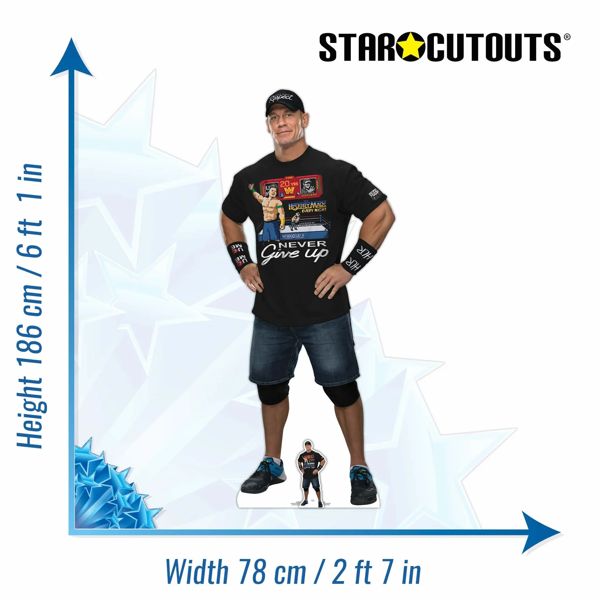 STAR CUTOUTS SC4158 John Cena Czarny strój WWE Lifesize Kartonowe wycięcie z Mini Professional Wrestling Champion