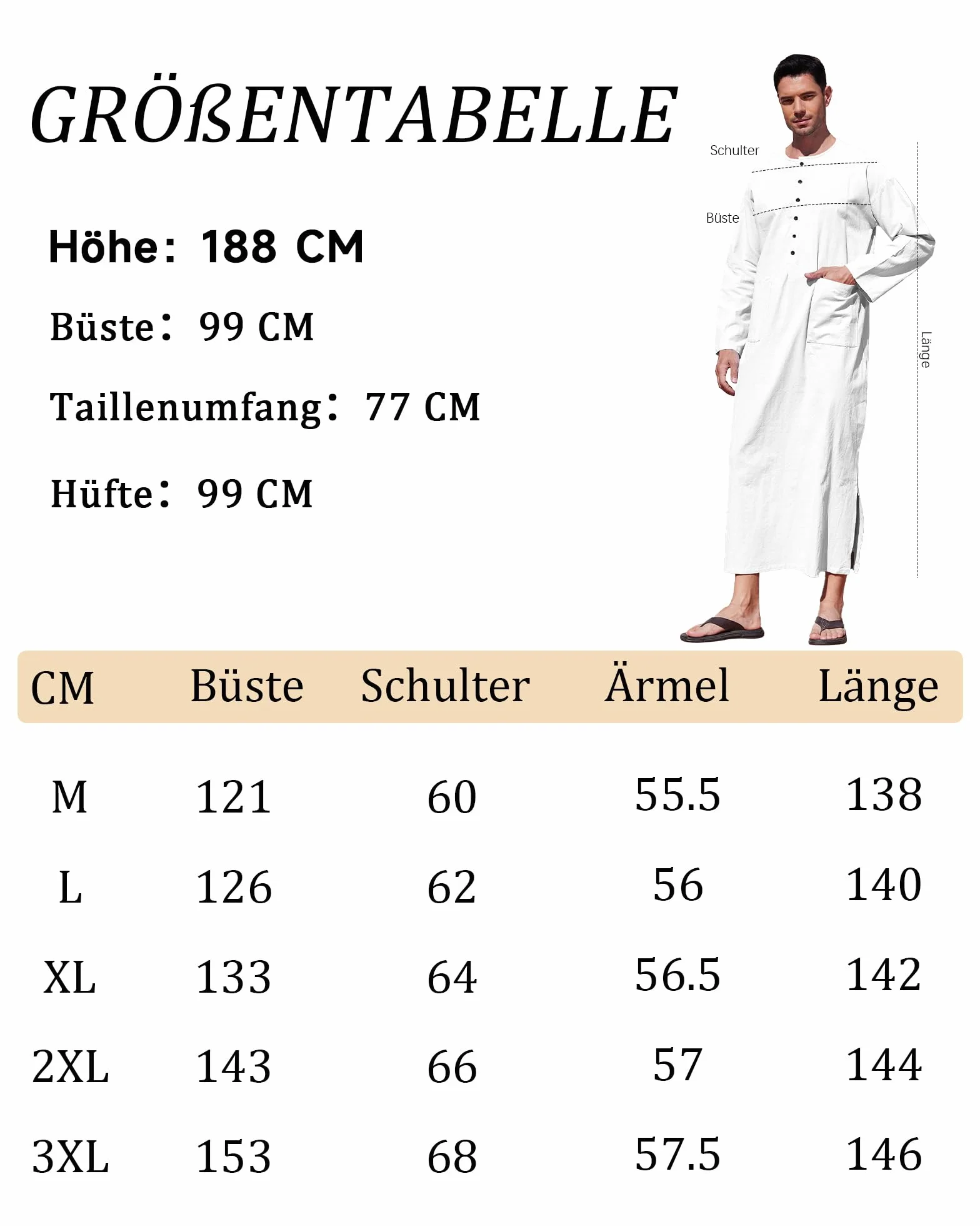 YAOHUOLE Męski kaftan z dekoltem w serek z długim rękawem, kaftan, męski, długi guzik, wysokie Thobe, z bawełny, z kieszeniami