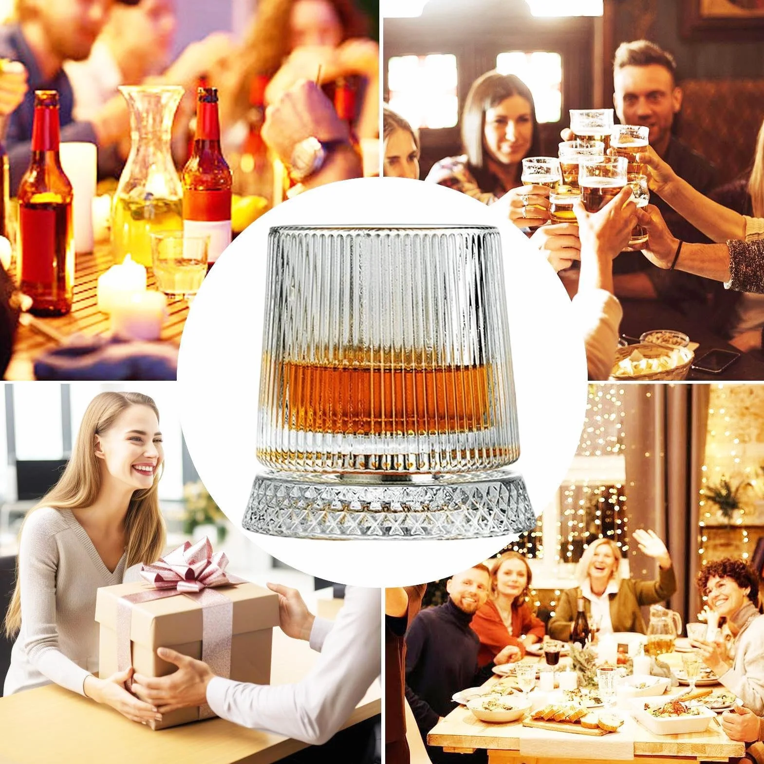 Wine Glasses - 360 Degree Rotating Stemwares for Party Celebration Drinks | Clear Crystal Glassware with Swivel Base, Old Fashioned Tumbler Design, Enjoy Whiskey Cocktail Bourbon for Men Dad Husband