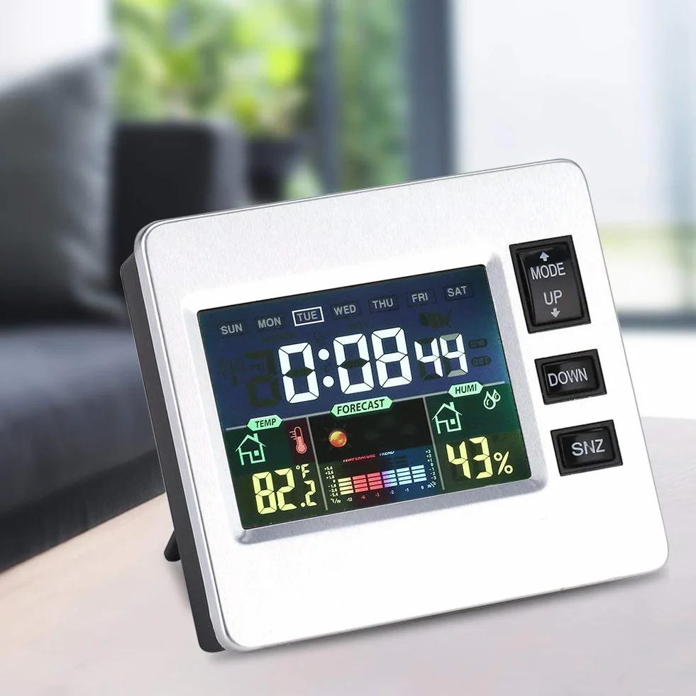 Yosoo LCD cyfrowy budzik prognoza pogody zegar wilgotność temperatura wyświetlacz termometr higrometr Monitor stacja pogodowa do biura domowego