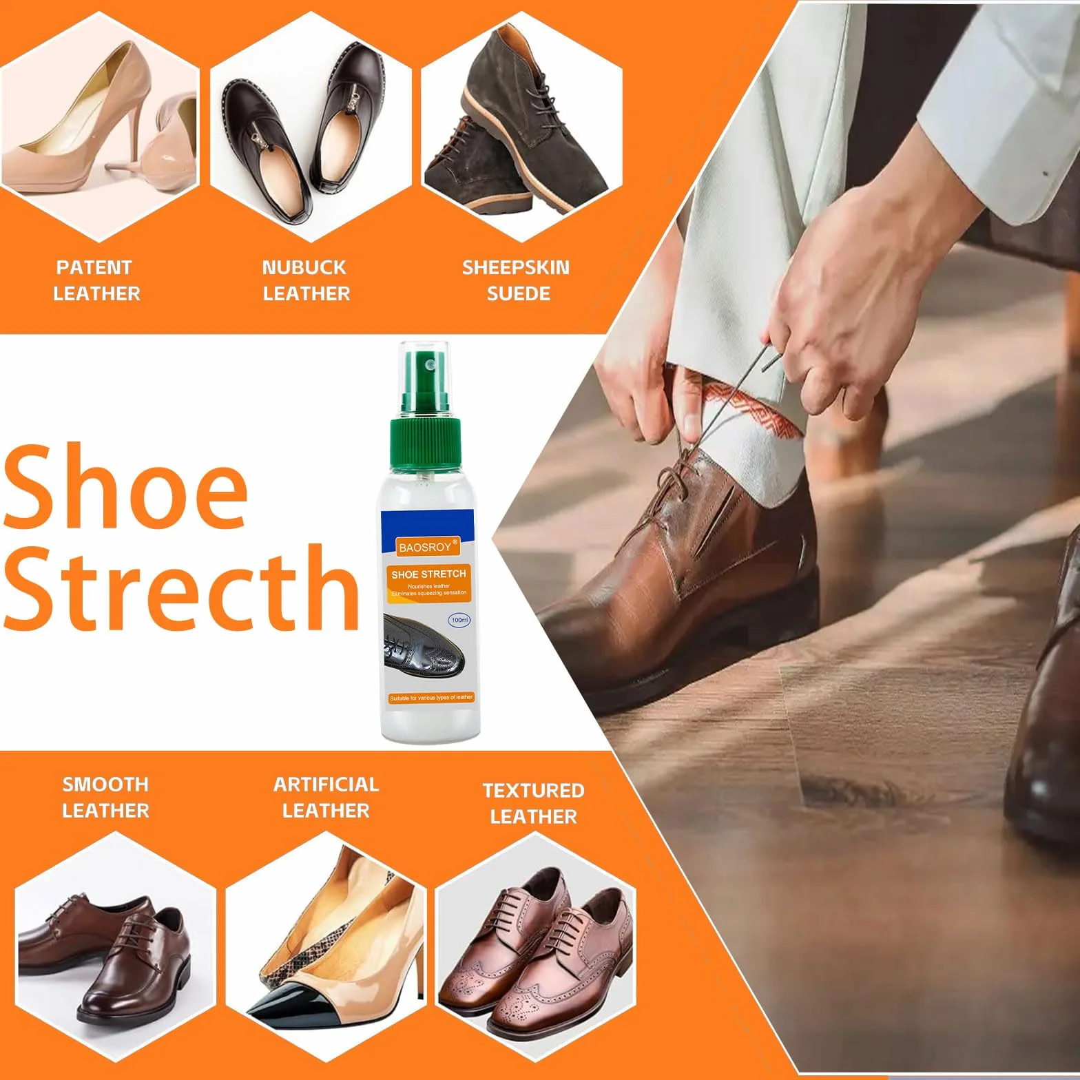 Skórzane buty zmiękczające, poszerzone buty, rozciąganie butów, rozciągliwe buty w sprayu, zmiękczacz do butów skórzanych, odpowiednie do skóry lakierowanej, zmiękczające skórę, łagodzą