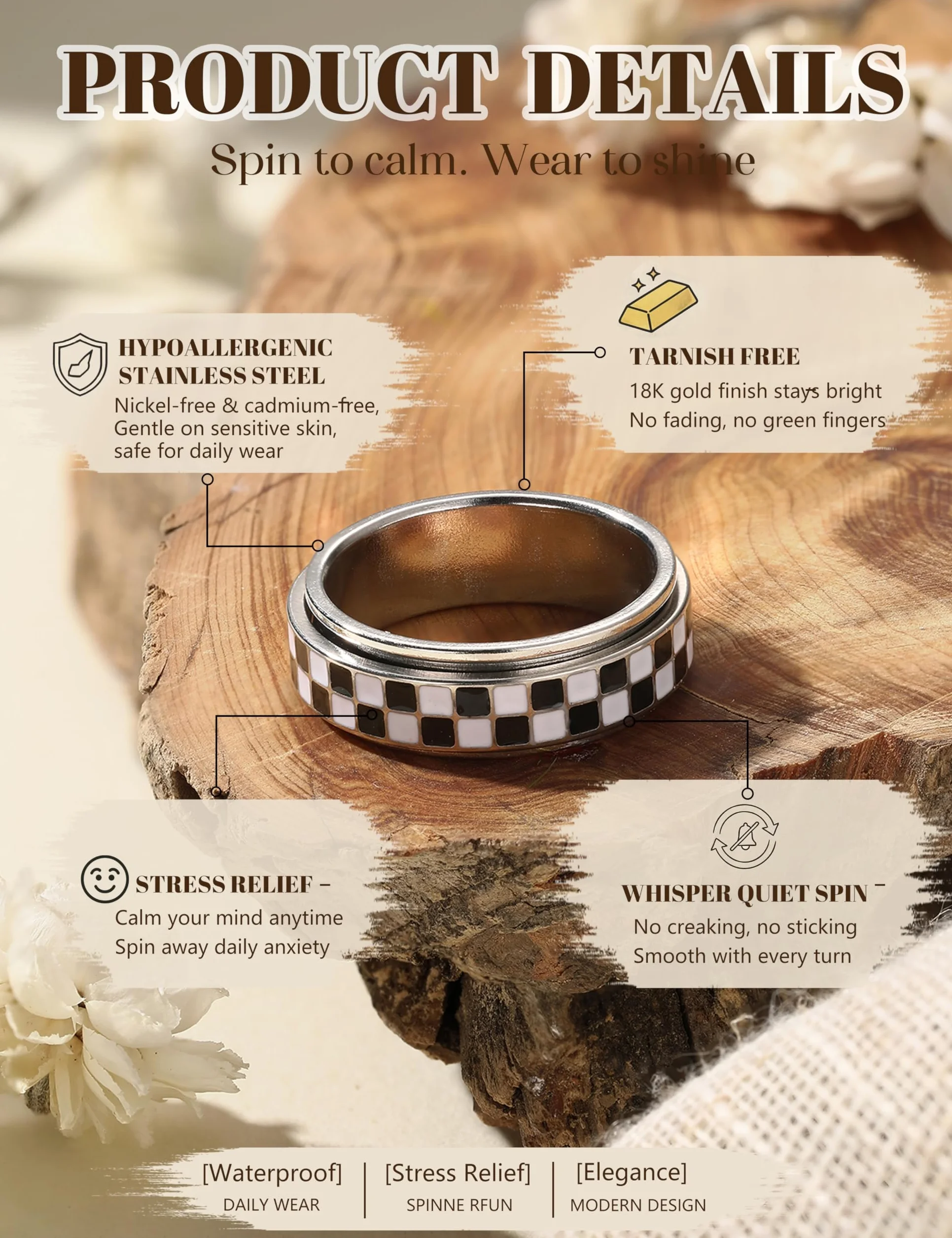 KRFY Lęk Pierścienie obrotowe Pierścienie stresowe Lęk Złagodzić Fidget Band Pierścień dla Kobiet Mężczyzn