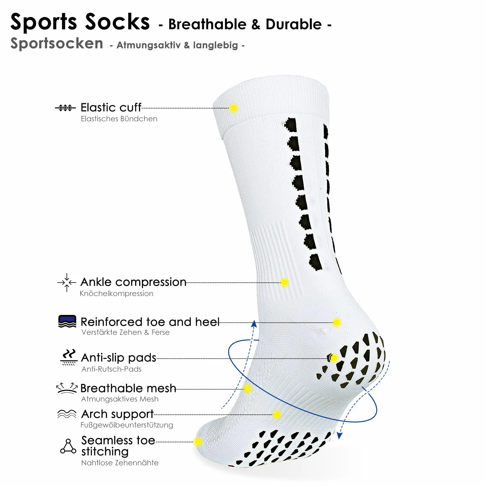 Grip Soccer Socks Men Women, Compression Cycling Sock Breathable & Quick-drying, antypoślizgowe skarpety sportowe Football Rugby Yoga...