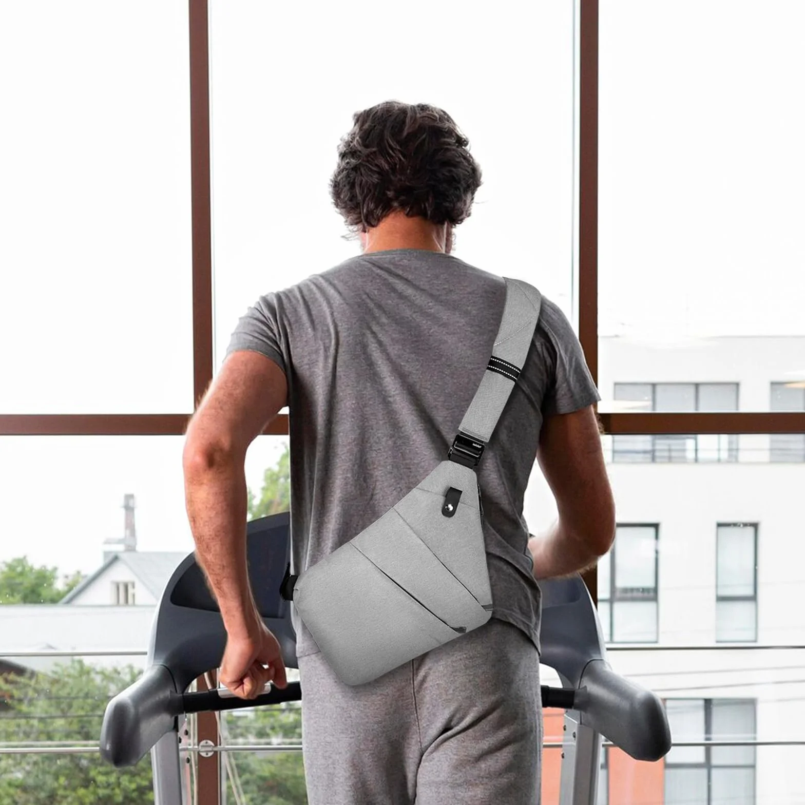 FuninCrea Sling Bag męska torba podróżna zabezpieczona przed kradzieżą z 5 kieszeniami i odblaskowym paskiem, torba na ramię, męska torba antykradzieżowa z paskiem na ramię