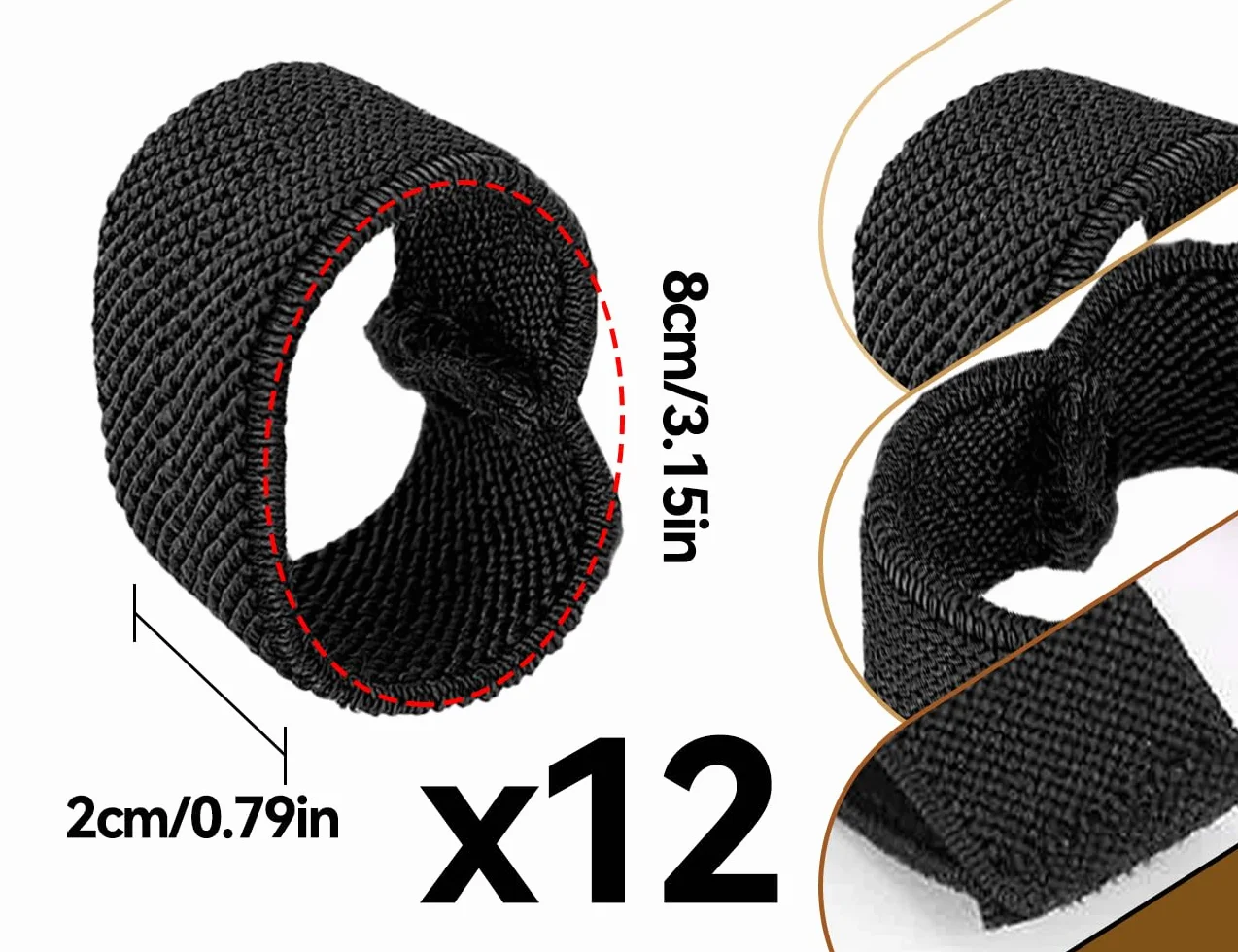 Elastyczne Uchwyty na Pasek Służbowy - 12 Sztuk Taktycznych Szlufek do Plecaka (3-4 cm, Czarne)