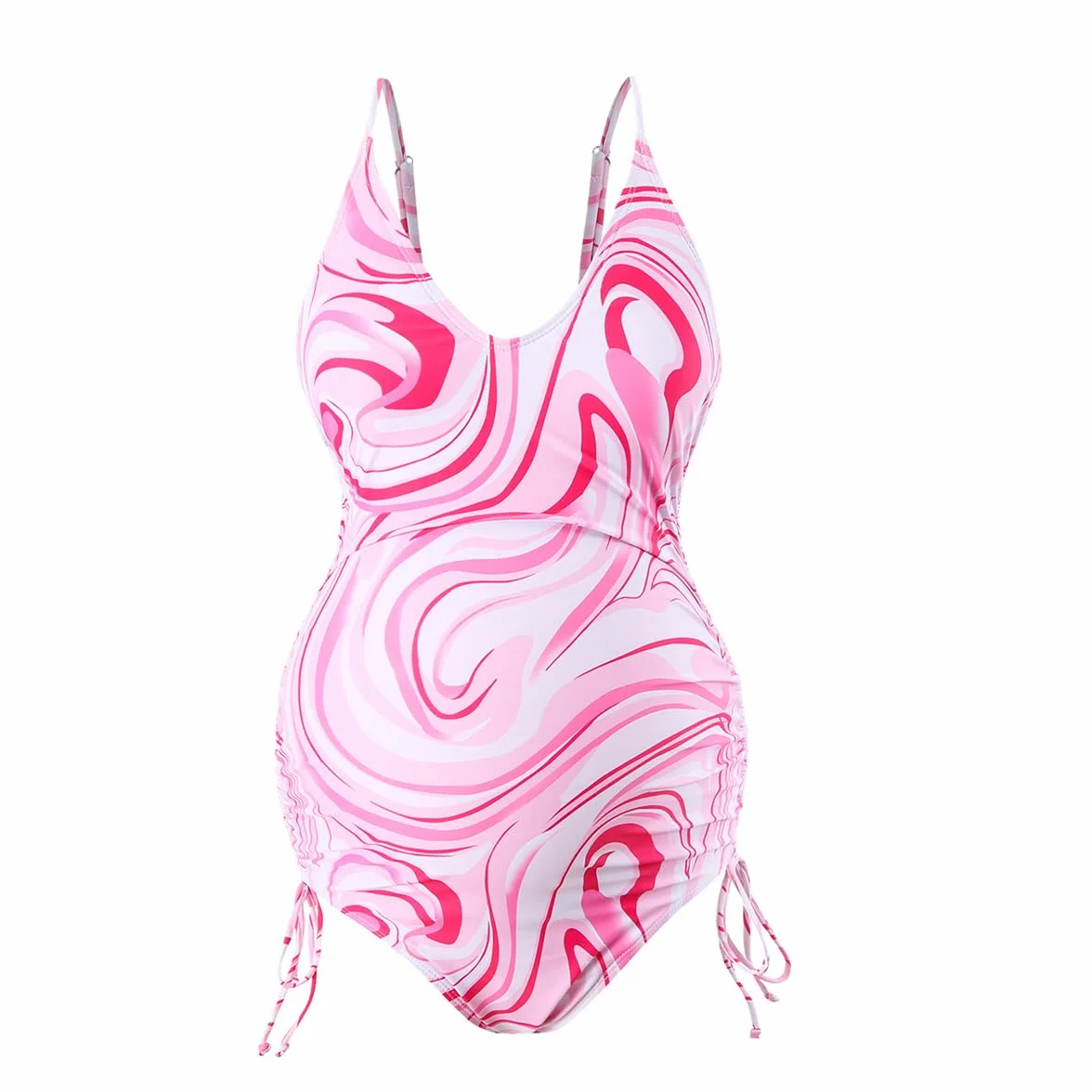 Stylowy strój kąpielowy ciążowy nadruk jednoczęściowy z wiązaniem na ramionach bikini ciążowe