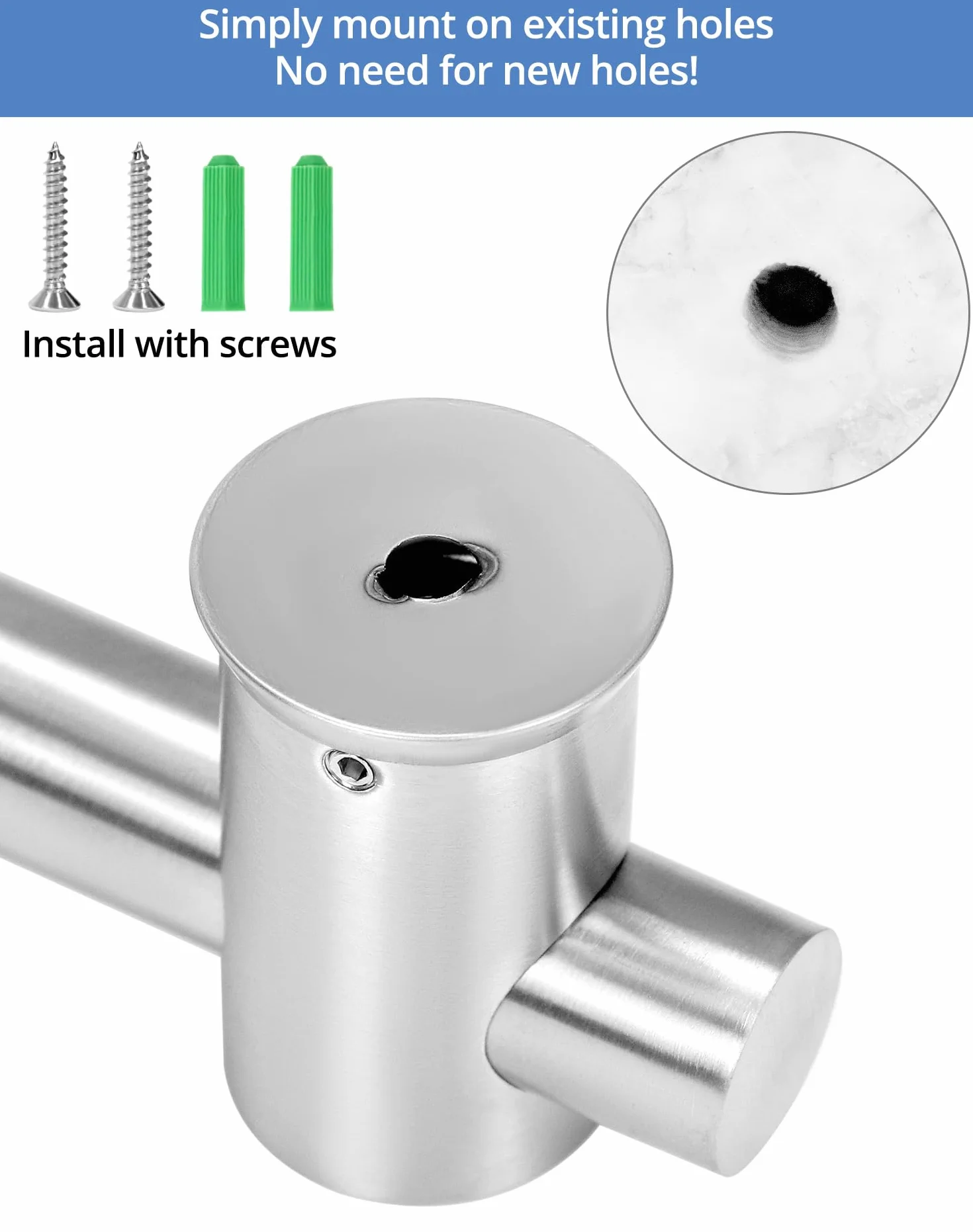 QWORK® Drążek prysznicowy 66 cm z elastycznym uchwytem na słuchawkę prysznicową– Stal nierdzewna SUS 304 – Wykończenie szczotkowane – Regulowane podstawy montażowe