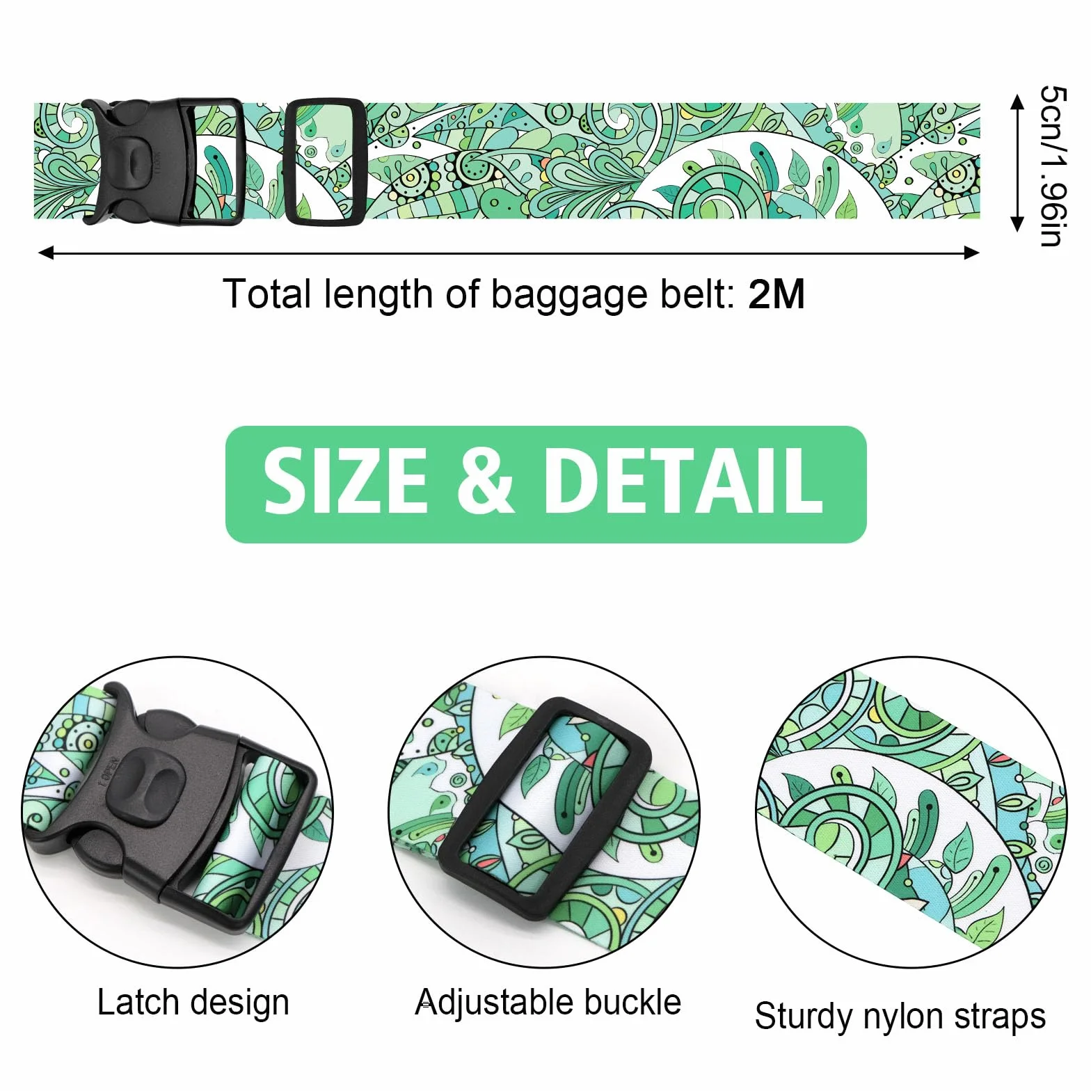 MOTONG 2PCS Paski do waliz, Pasy do waliz podróżnych, Personalizowane, Regulowane, 200 cm, Łatwe identyfikowanie pasków do bagażu, Do podróży służbowych, Akcesoria podróżne (Zielony)