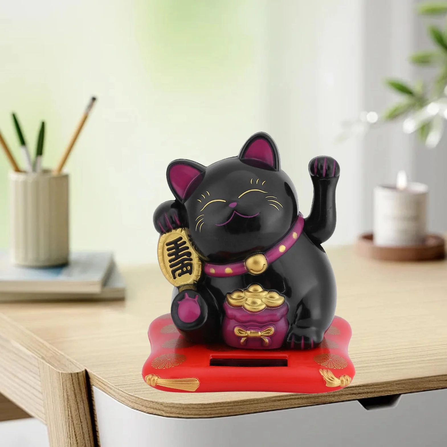 Maneki Neko machający kot, zasilany energią słoneczną, słodki kot, kot, szczęście, kot, powitalny kot, dekoracja do domu i samochodu, macha z tworzywa sztucznego
