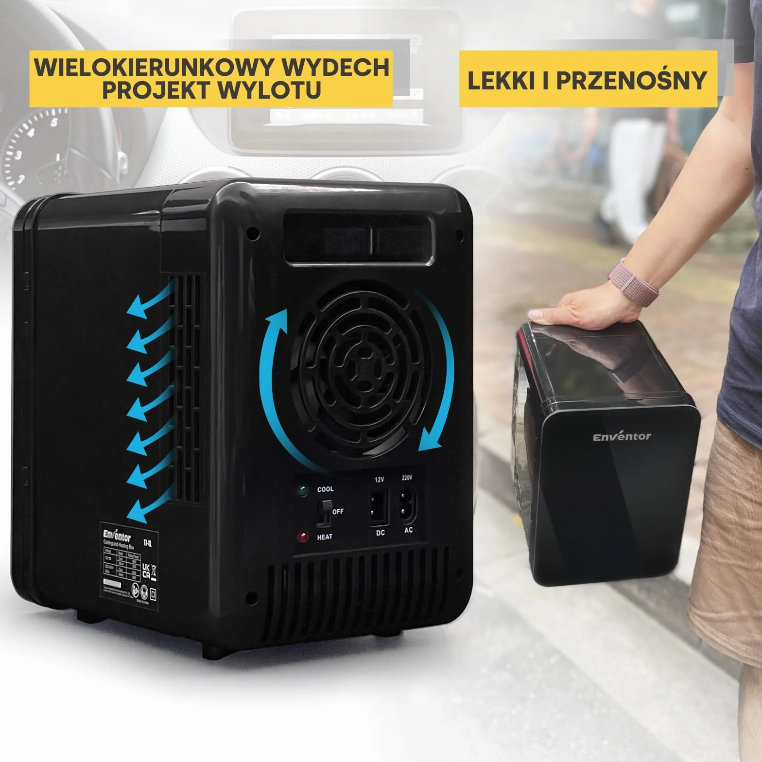 Enventor Mini Lodówka 4 litry, 6 puszek, AC+12V DC, przenośna, czarna