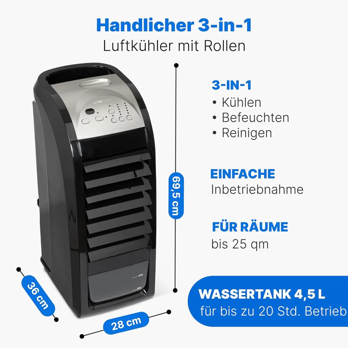 Clatronic LK 3742 chłodziarka powietrza 70 W 3 w 1 nawilżacz oczyszczacz