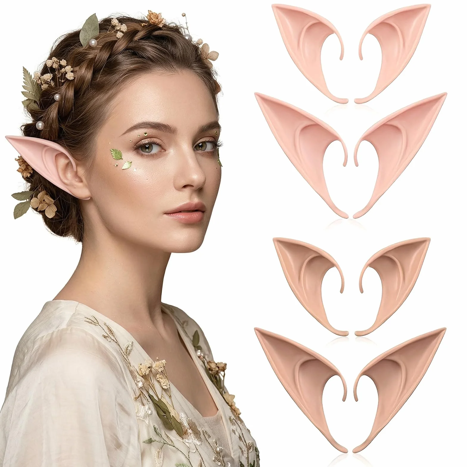 4 pary uszu elfów, elfów, kostium damski z motywem elfów, dla dzieci i dorosłych, na imprezę, elfy, Cosplay, akcesoria na Halloween, karnawał, imprezę