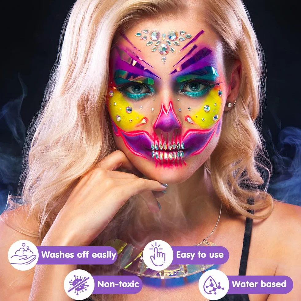 AOOWU Profesjonalny makijaż twarzy i ciała, 30 g farba do twarzy i ciała, na bazie wody Aquacolor Pojedynczy makijaż Karnawał Halloween Cosplay dla dorosłych i dzieci (niebieski jezioro)
