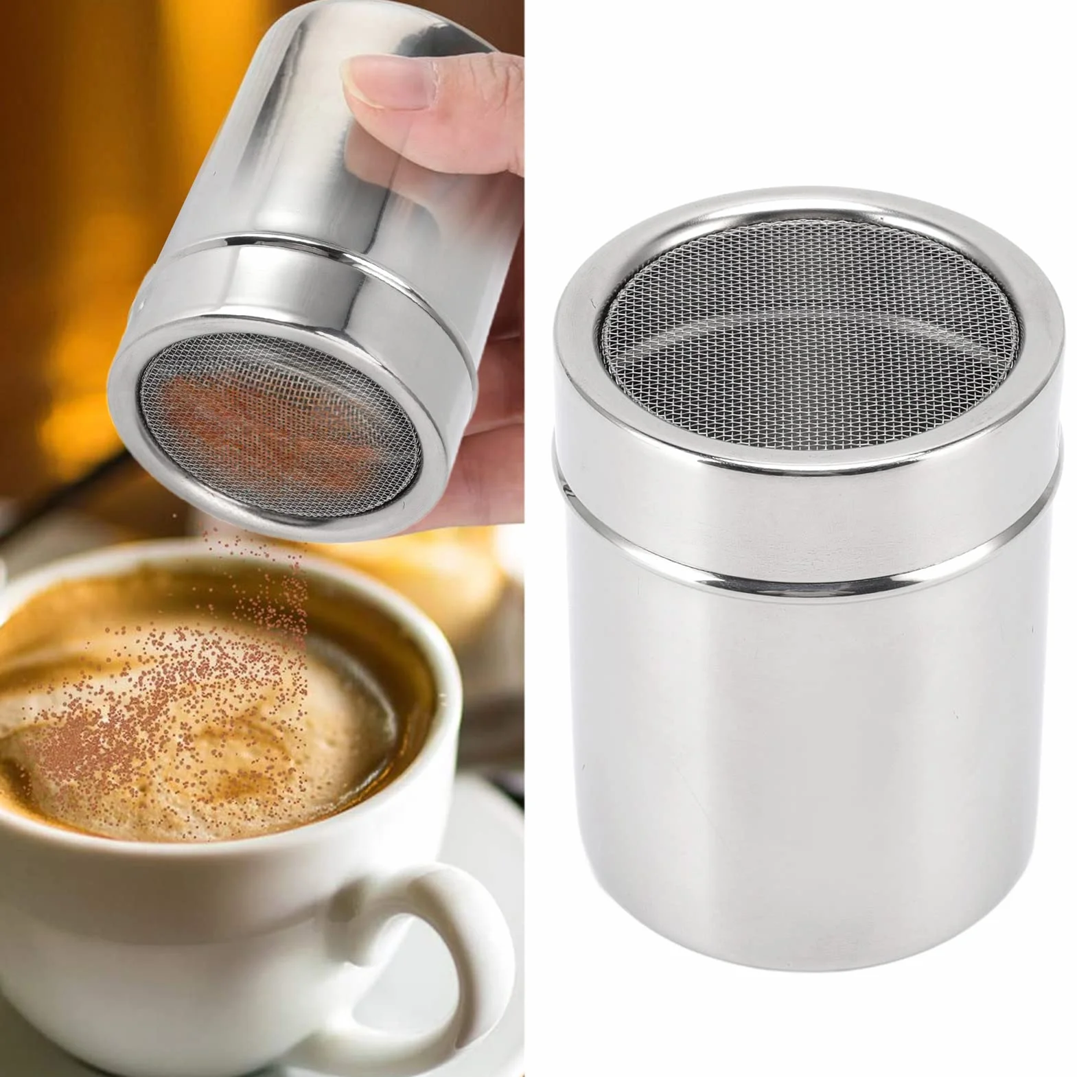 Shaker do Cukru, 3,54 X 2,76 Cala ze Stali Nierdzewnej o Jakości Spożywczej Trwały, Szeroko Stosowany Dozownik Proszku do Soli Cukier Kakaowy, Pieprz Cynamonowy