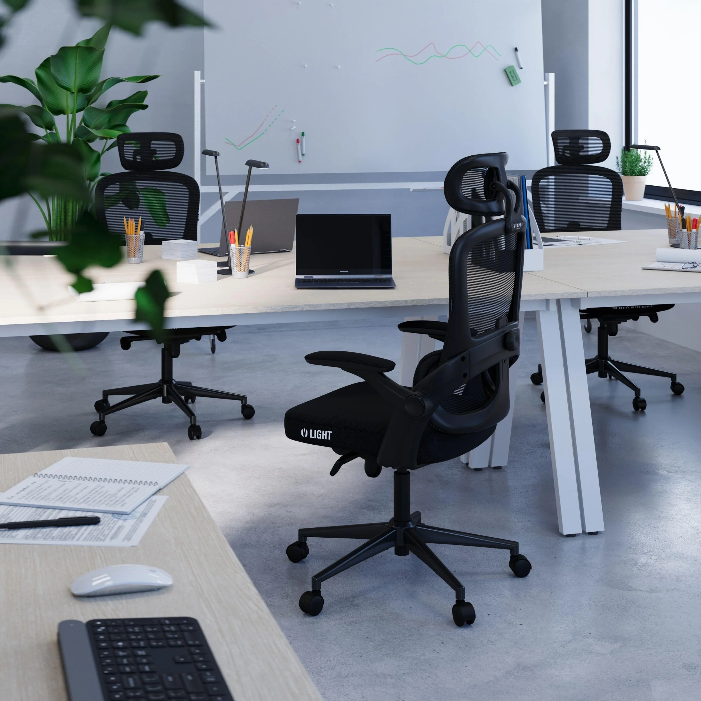 Diablo Ergonomiczny Fotel Biurowy V-Light | Regulowane Podłokietniki, Oddychająca Tkanina, 4 Poziomy Regulacji Oparcia, Regulowany Zagłówek, Podparcie Lędźwiowe (Czarny)