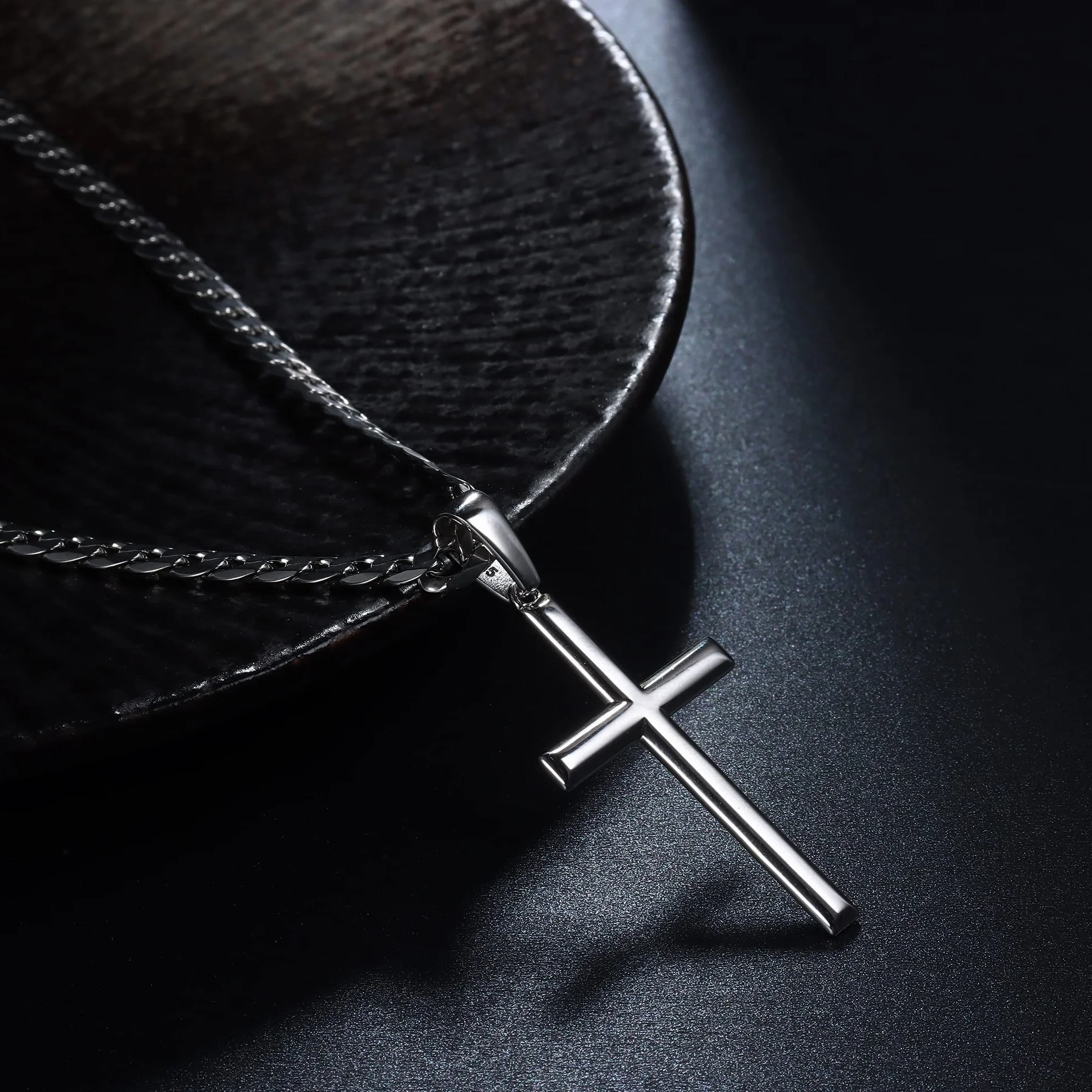 KRFY 925 srebrny krzyż wisiorek naszyjnik dla mężczyzn i kobiet 5 mm trwały ze stali nierdzewnej Diament Figaro lub naszyjnik z łańcuszkiem 18 k białe złoto platerowany różowym złotem wisiorek
