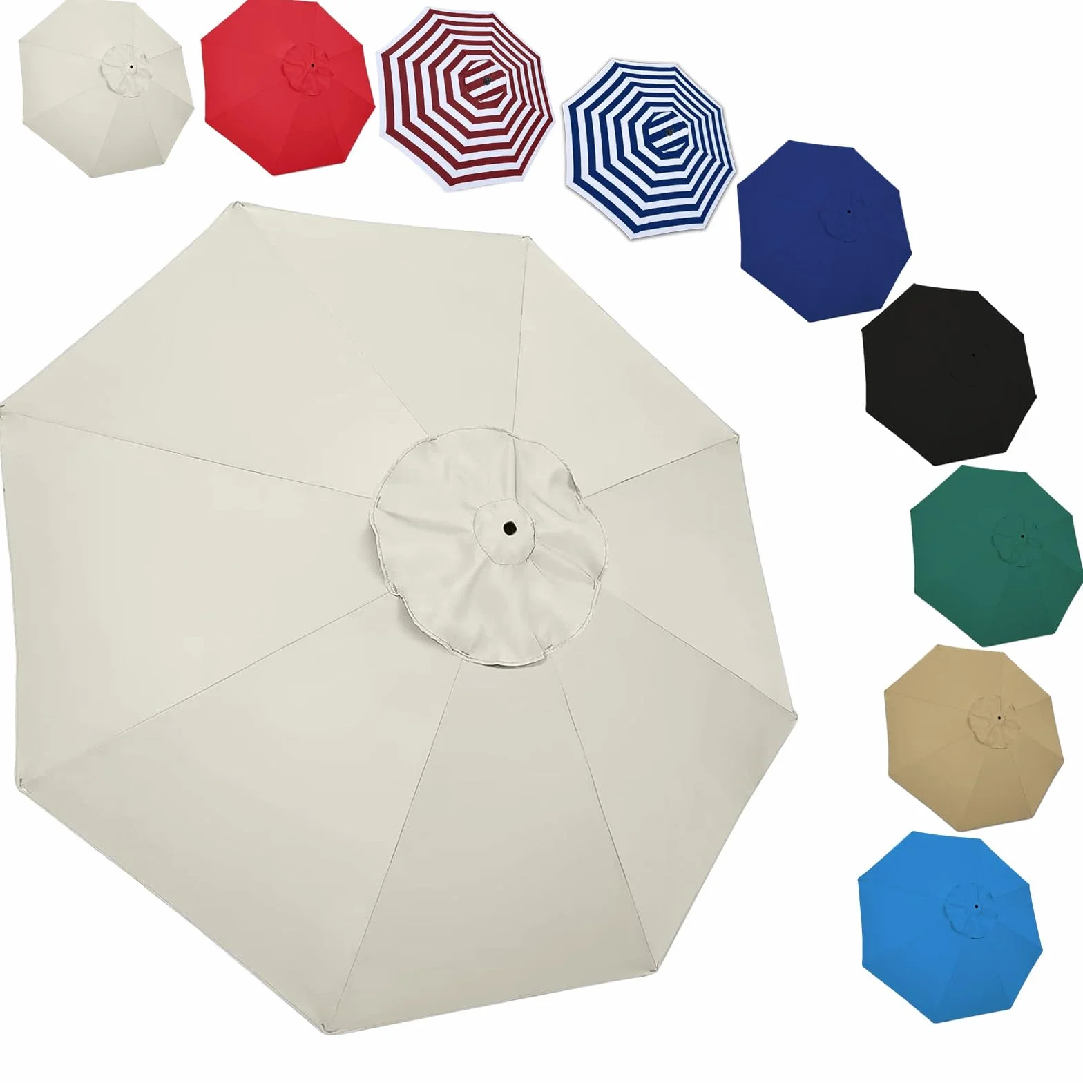 Zapasowy pokrowiec na parasol tarasowy, 300 cm – khaki, ochrona przed promieniowaniem UV i wodoszczelny pokrowiec na parasole 2 m/2,7 m/3 m, 8 podpórek, idealny do ogrodu i na taras