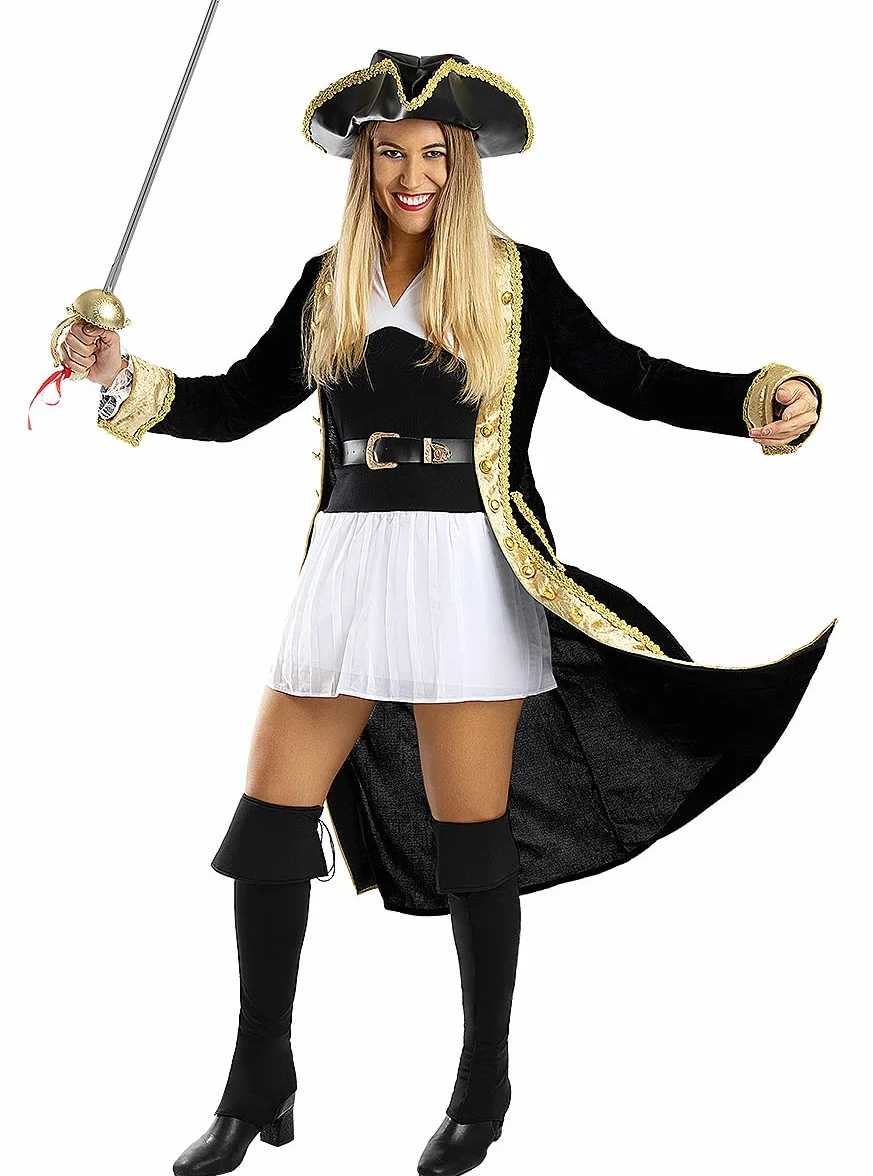 Funidelia | Kostium Piratka Deluxe Kolekcja Kolonialna dla kobiet Korsarz Bukanier - Strój dla dorosłych i zabawne akcesoria na imprezy karnawał i Halloween - Czarny