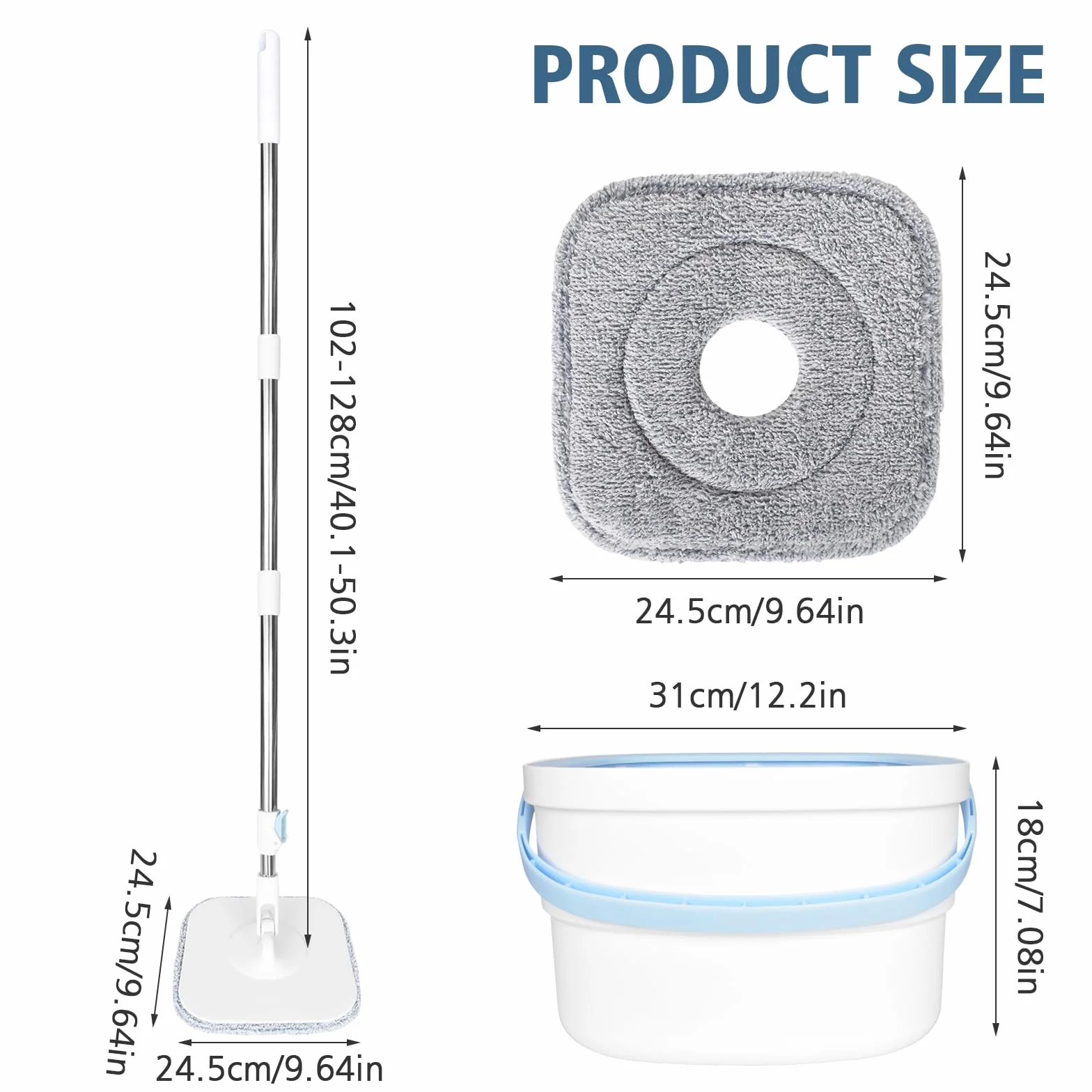 Mop do mopa 130 cm, z wiadrem wyciszającym, system filtrów 2 w 1 oddziela brud słodką wodę, mop z mikrofibry do podłóg okiennych, mop czyszczący z 2 podkładkami