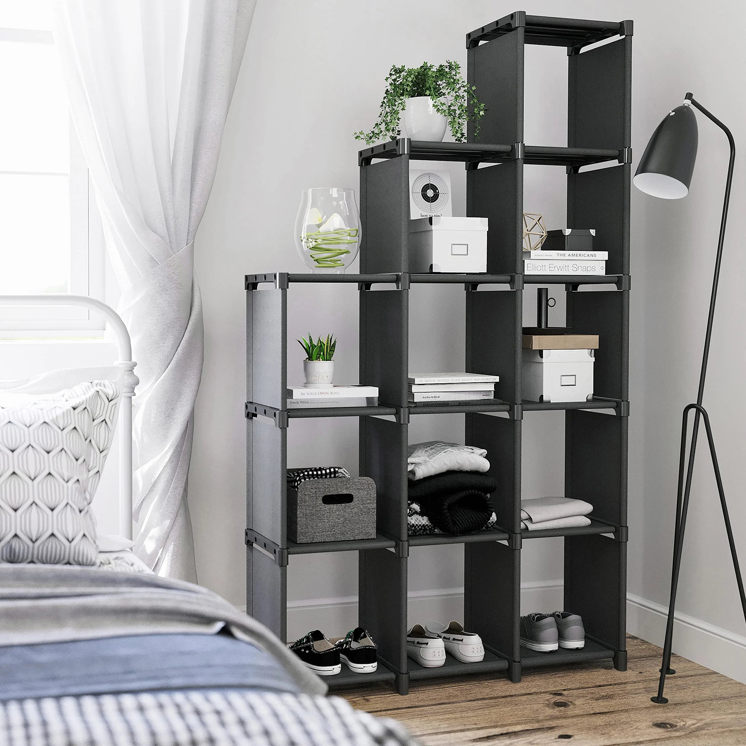 SONGMICS Regał z 12 przegródkami szafa modułowa 105x30x140 cm Czarny