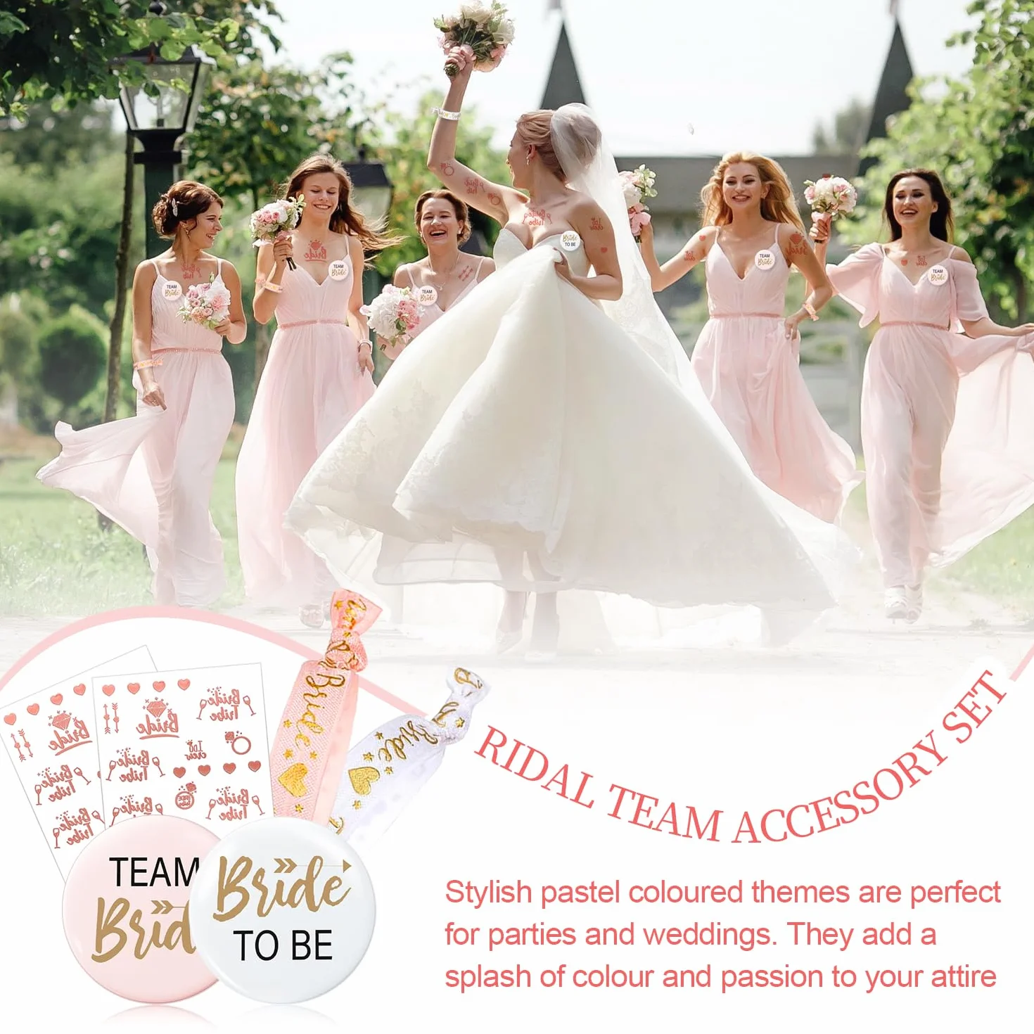 24 sztuki Team Bride zestaw guzików na wieczór panieński akcesoria bransoletki wieczór panieński złote tatuaże G-072 akcesoria jga