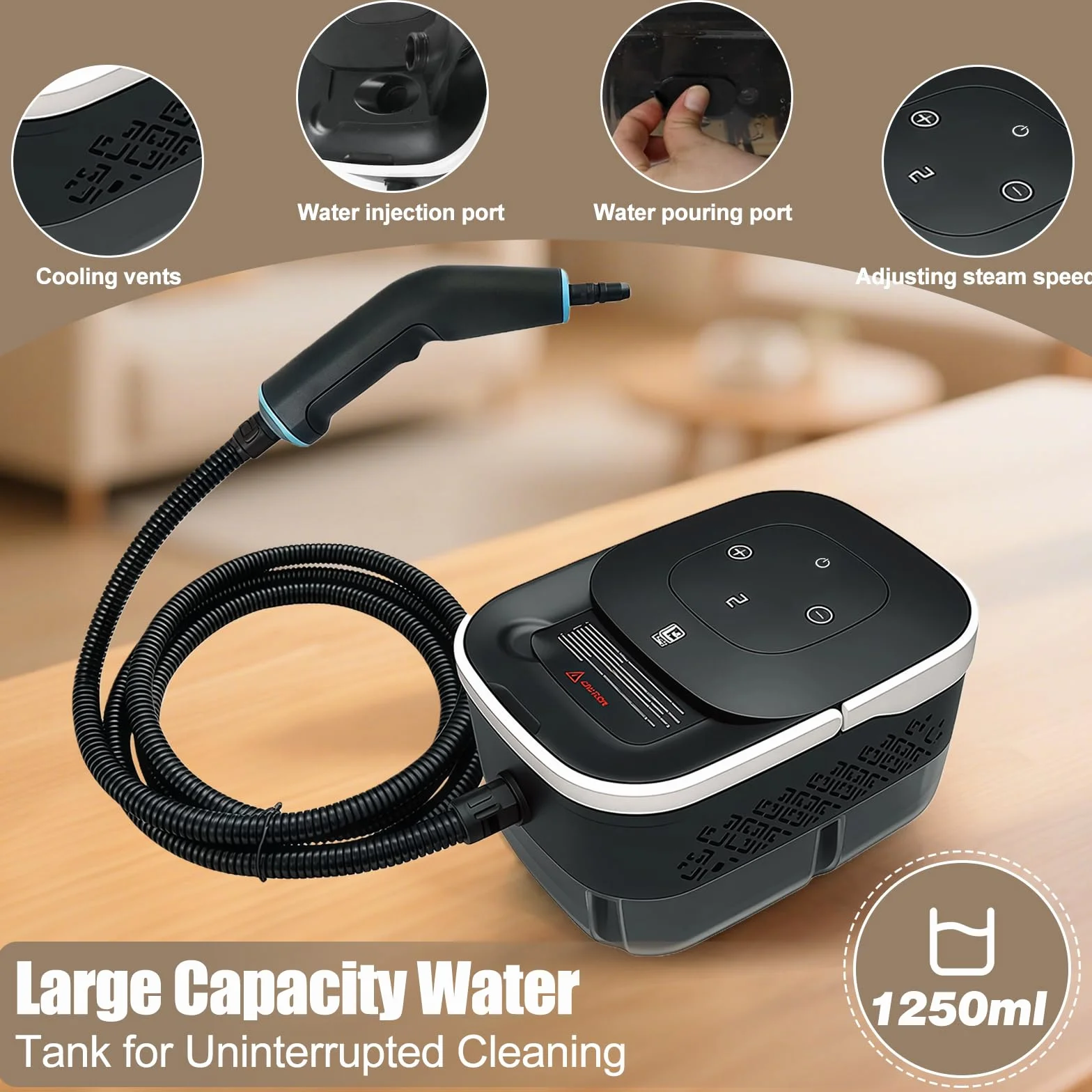 Odkurzacz parowy 2500W Wysokiego ciśnienia, Odkurzacz parowy Ręczne urządzenie Przenośna myjka parowa, Odkurzacz parowy suchy z 4 bar & 1250 ml zbiornikiem, Odkurzacz parowy do wszystkiego – kuchnia