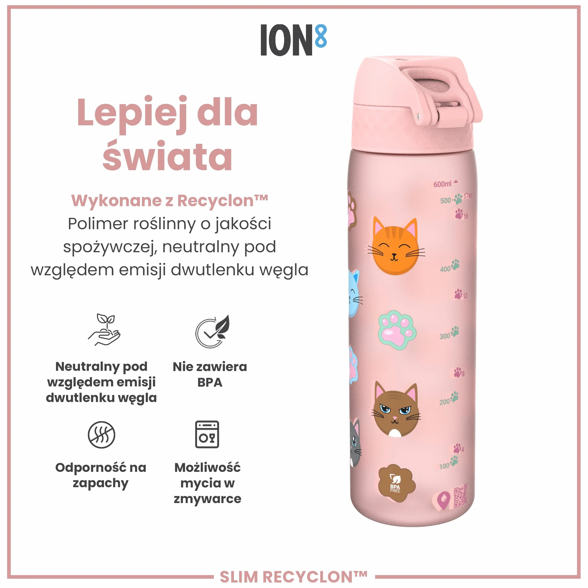 ION8 Butelka na Wodę 500 ml Szczelna Bez BPA Łatwe Otwieranie