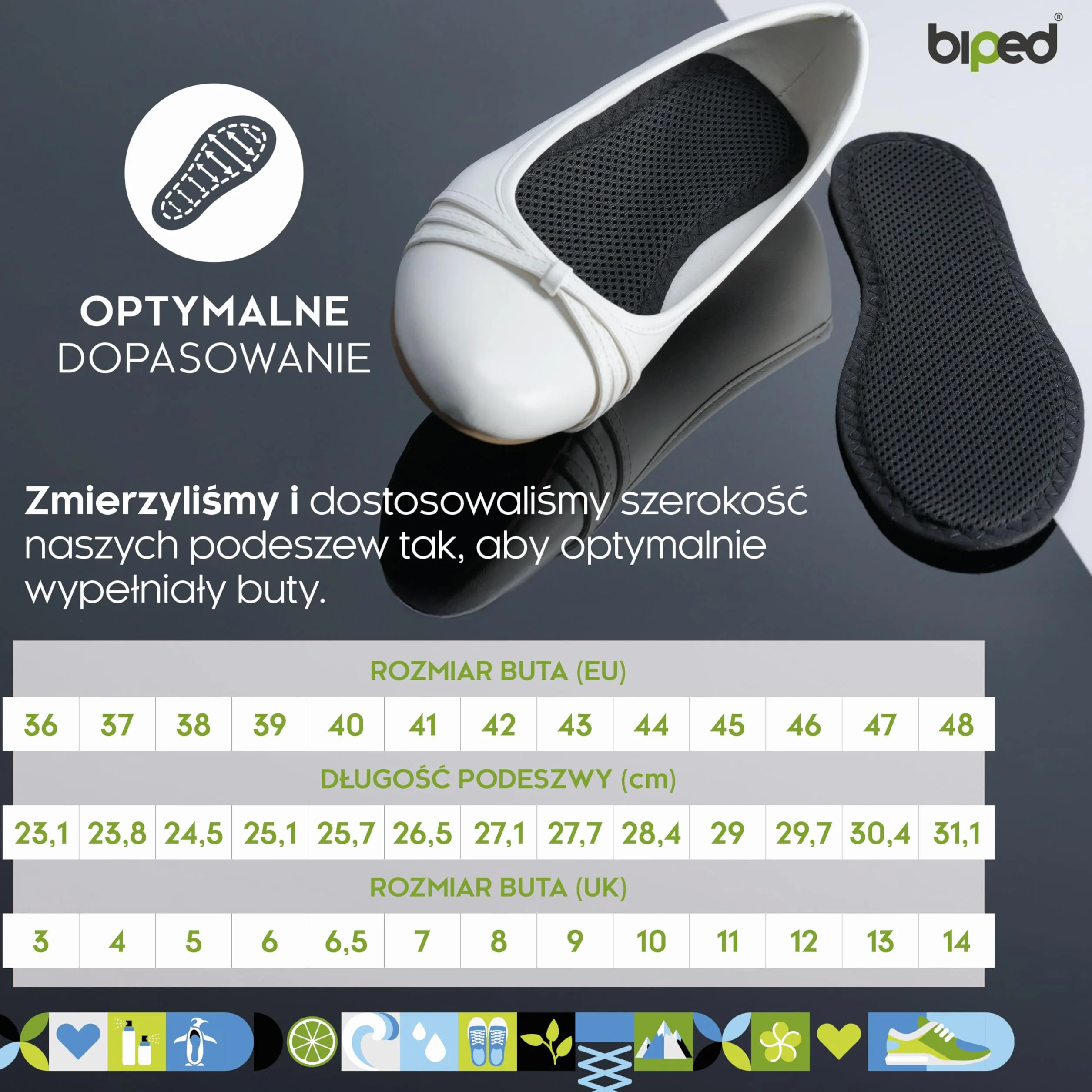 biped 2 pary wkładek z węglem aktywnym - Higieniczna świeżość do sneakersów, butów sportowych i roboczych - Na potliwość - Można prać z1017(40)