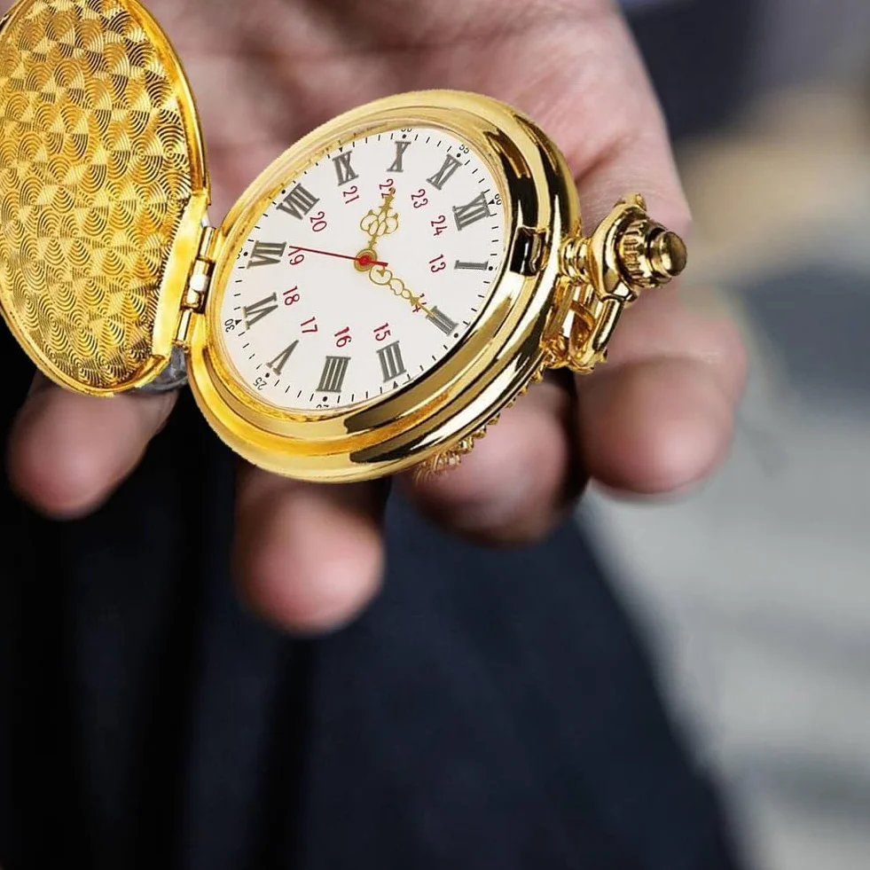 Zegarek kieszonkowy w stylu vintage, kwarcowy zegarek z łańcuszkiem, męski z cyframi rzymskimi