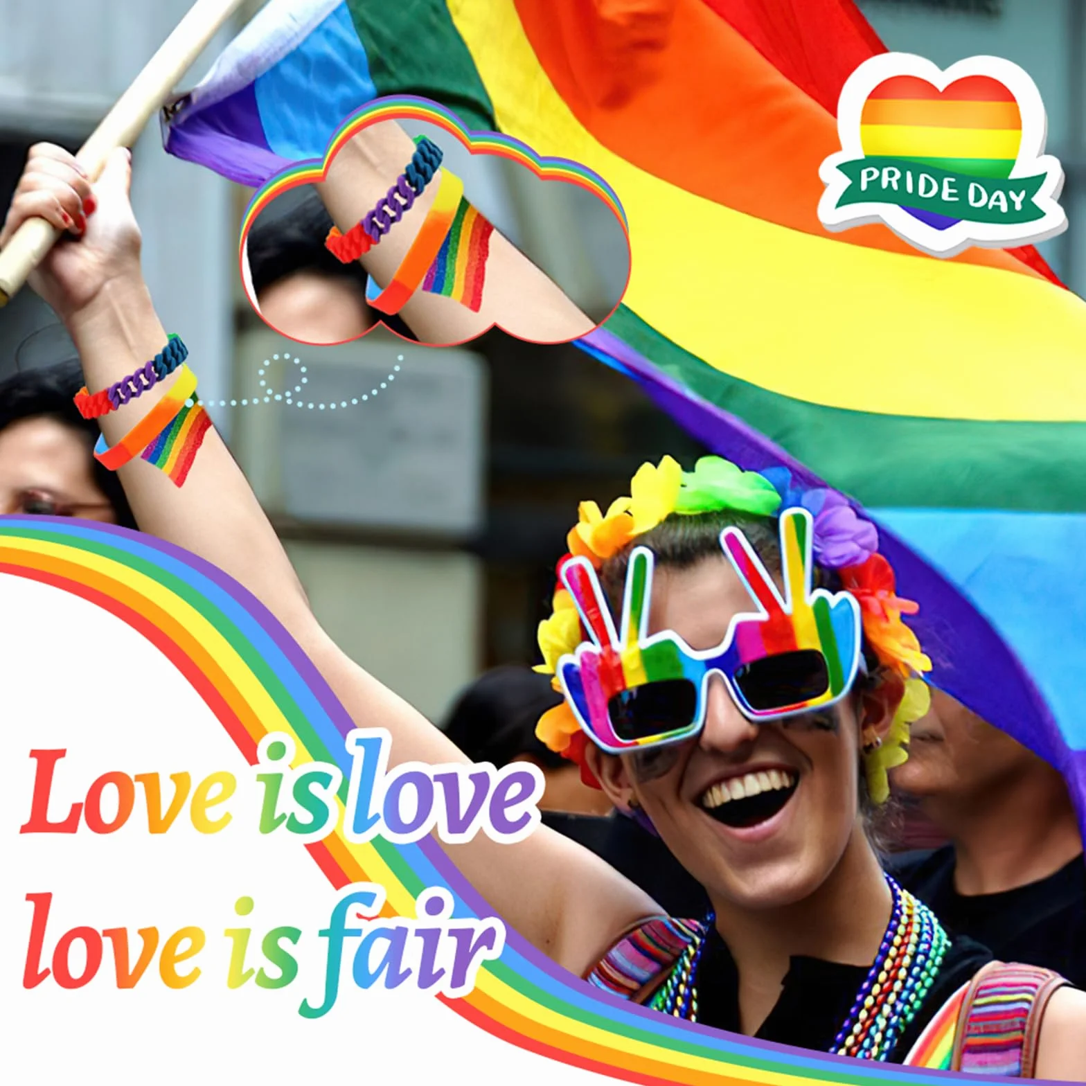 Tęczowa bransoletka LGBT Gay Pride, silikon, 18 cm