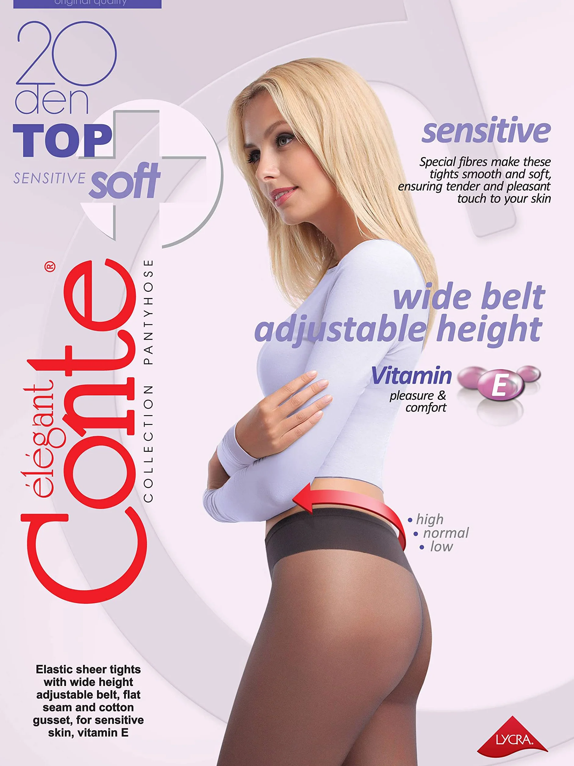 Conte elegant rajstopy damskie do skóry wrażliwej z witaminą E - rajstopy damskie z niskim pasem - TOP SOFT 20
