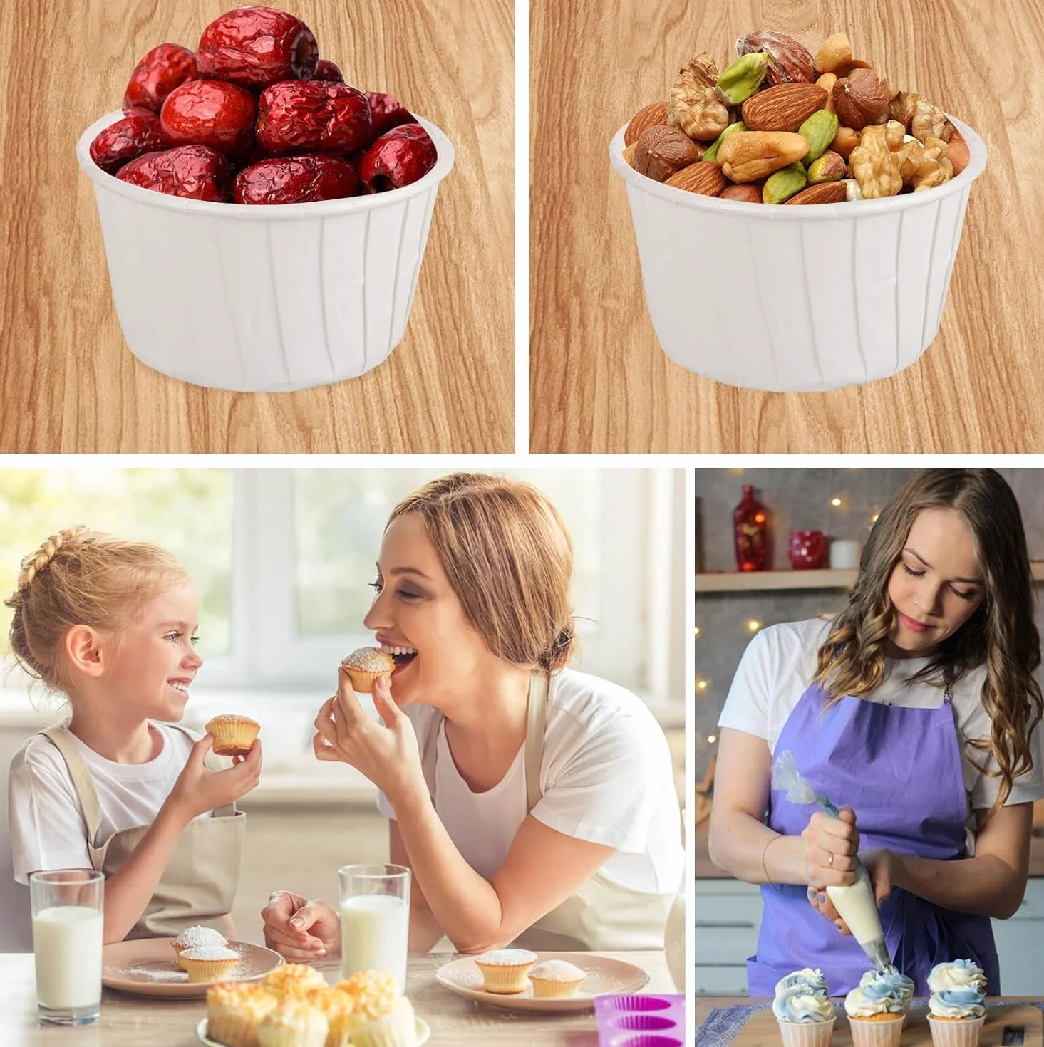 100 szt. Wodoodporne papierowe foremki do pieczenia papilotki do babeczek etui do pakowania muffinki do pieczenia foremki do dekoracji kubki, 8 kolorów do wyboru (biały)