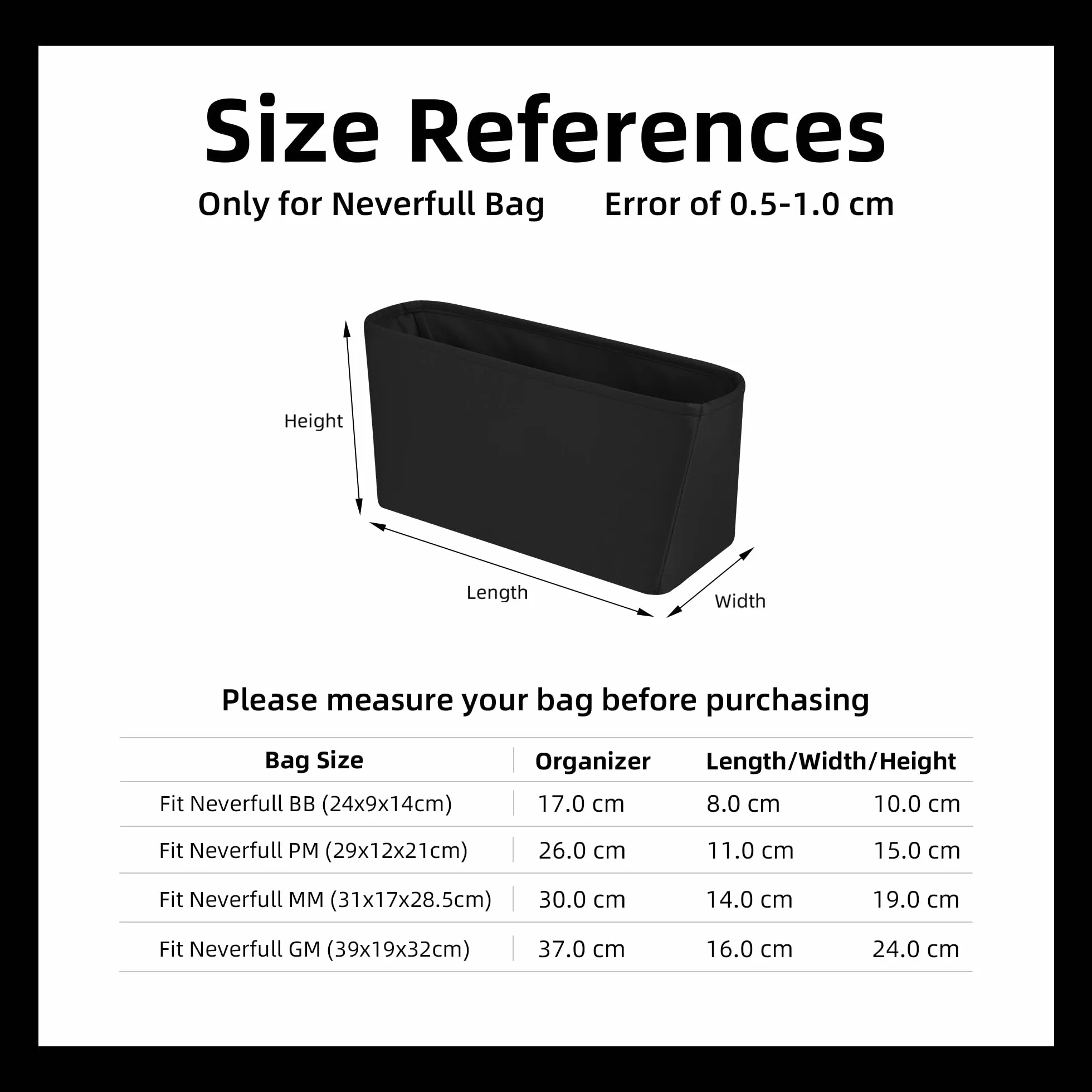 DGAZ Jedwabny organizer do torebek pasuje do LV Neverfull PM/MM/GM, jedwabiście gładki w dotyku, luksusowa torebka i torba do modelowania (czarny, MM)