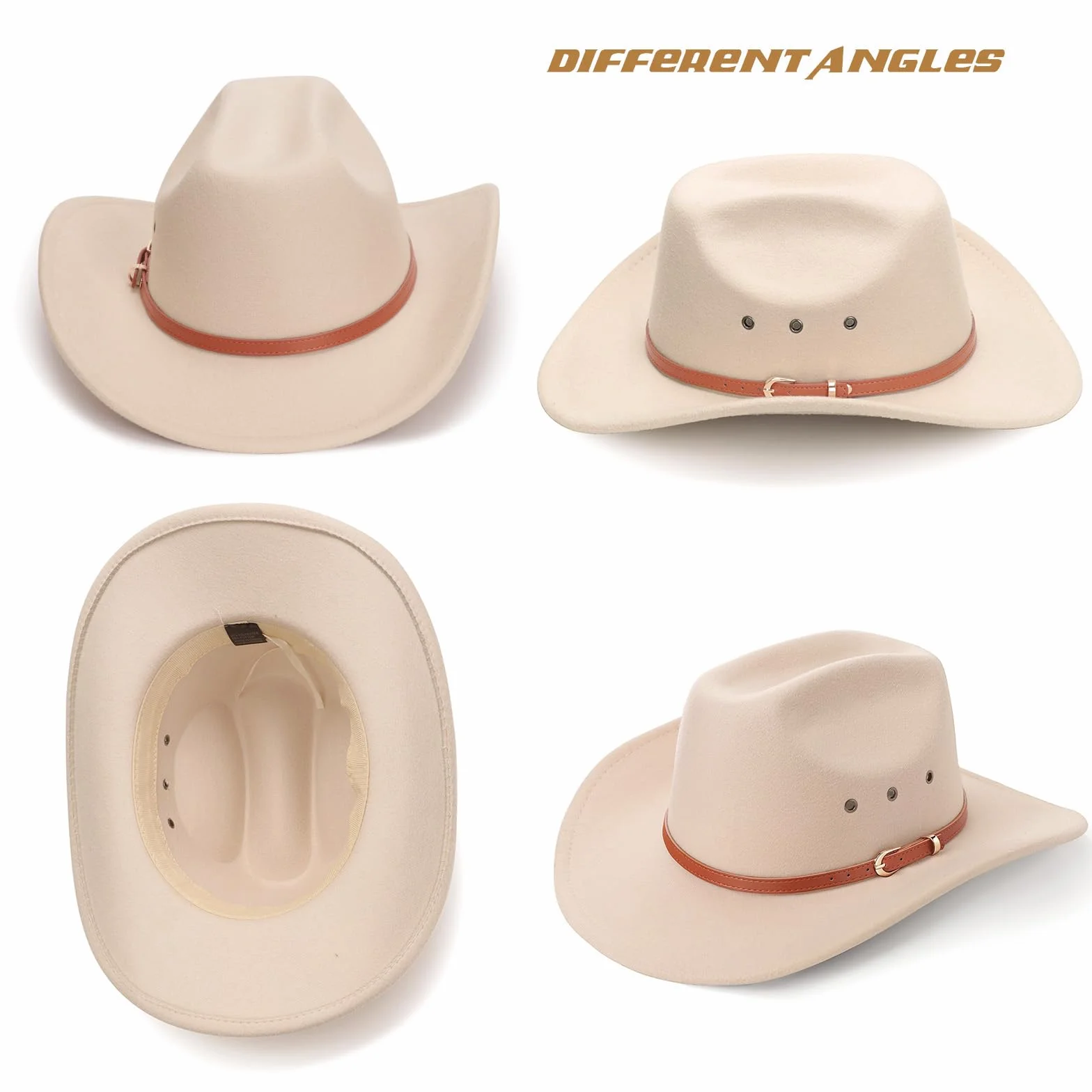 DRESHOW Kapelusz Kowbojski dla Kobiet Kapelusze Filcowe Cattleman Western Retro Fedora Outdoorowy Kapelusz Kowbojski z Szerokim Rondem i Paskiem z Klamrą