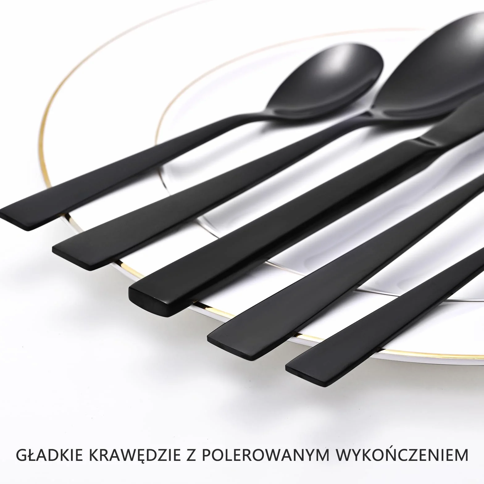Otto Koning Berlin Black sztućce dla 4 osób, 20-częściowy zestaw sztućców, tytanowa czarna powłoka i polerowana stal nierdzewna, nowoczesne sztućce z nożem do steków dla 4 osób