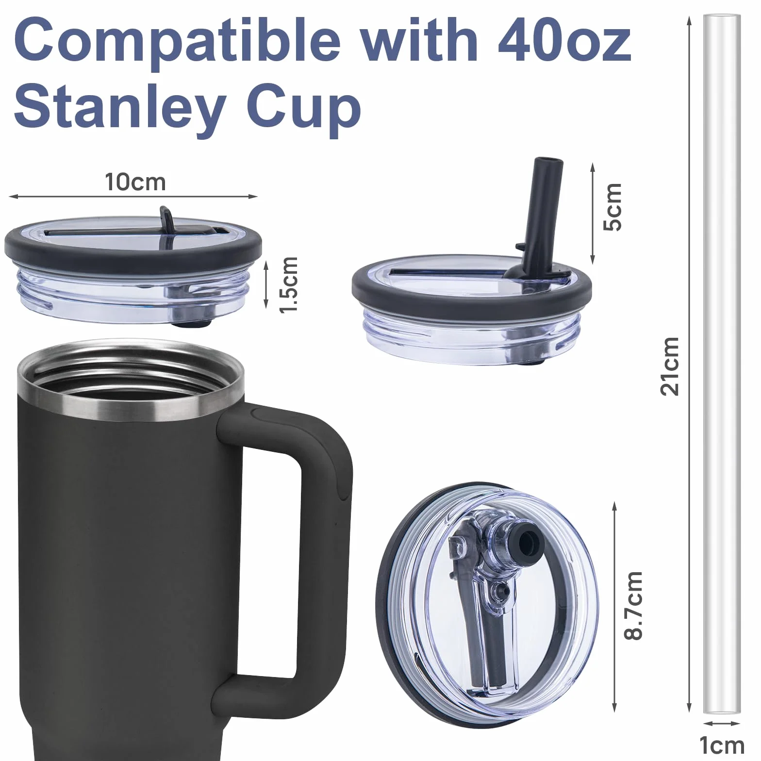 WISYOK Stanley 2 pokrywki, szczelne pokrywki z 2 słomkami, tworzywo Tritan, wielokrotnego użytku, do akcesoriów Cup (czarne)