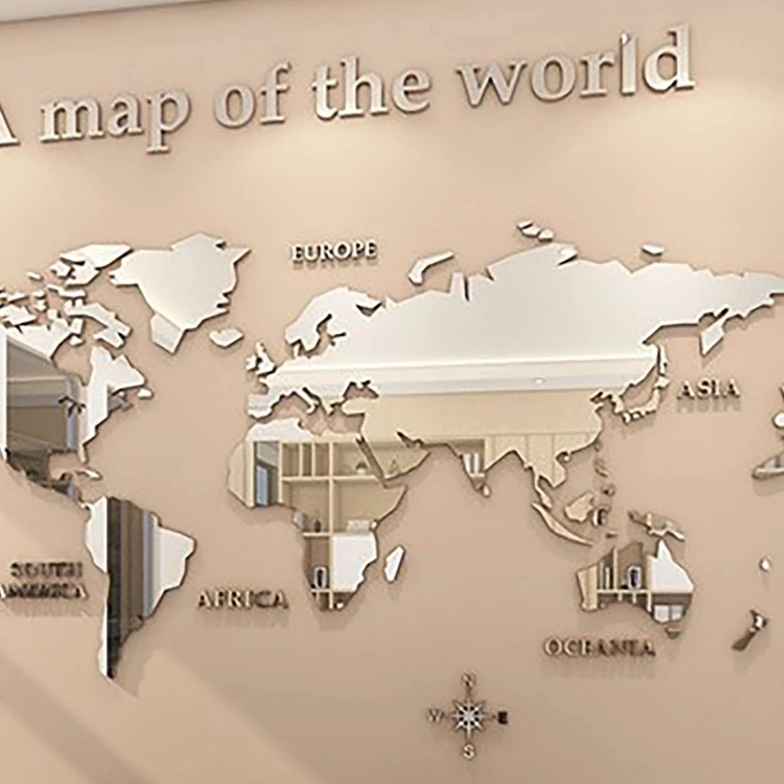 Pegatinas 3D Mapa del Mundo - Murales Decorativos de Pared para Oficina, Dormitorio, Sala - Calcomanía DIY Acrílica Negra 47,24 Pulgadas