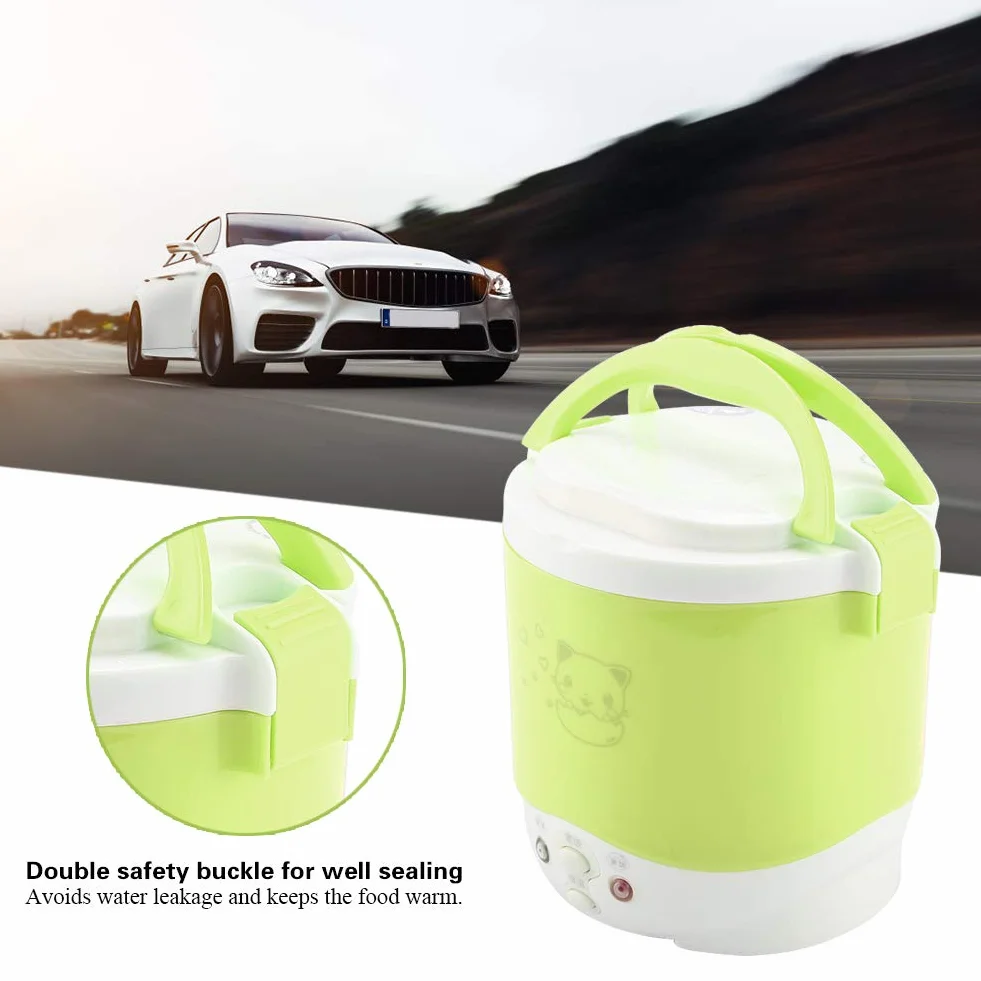 Elektryczny Parowiec do Gotowania Ryżu 12V 100W Przenośny z powłoką nieprzywierającą Podwójne Wiadro PP (GREEN)