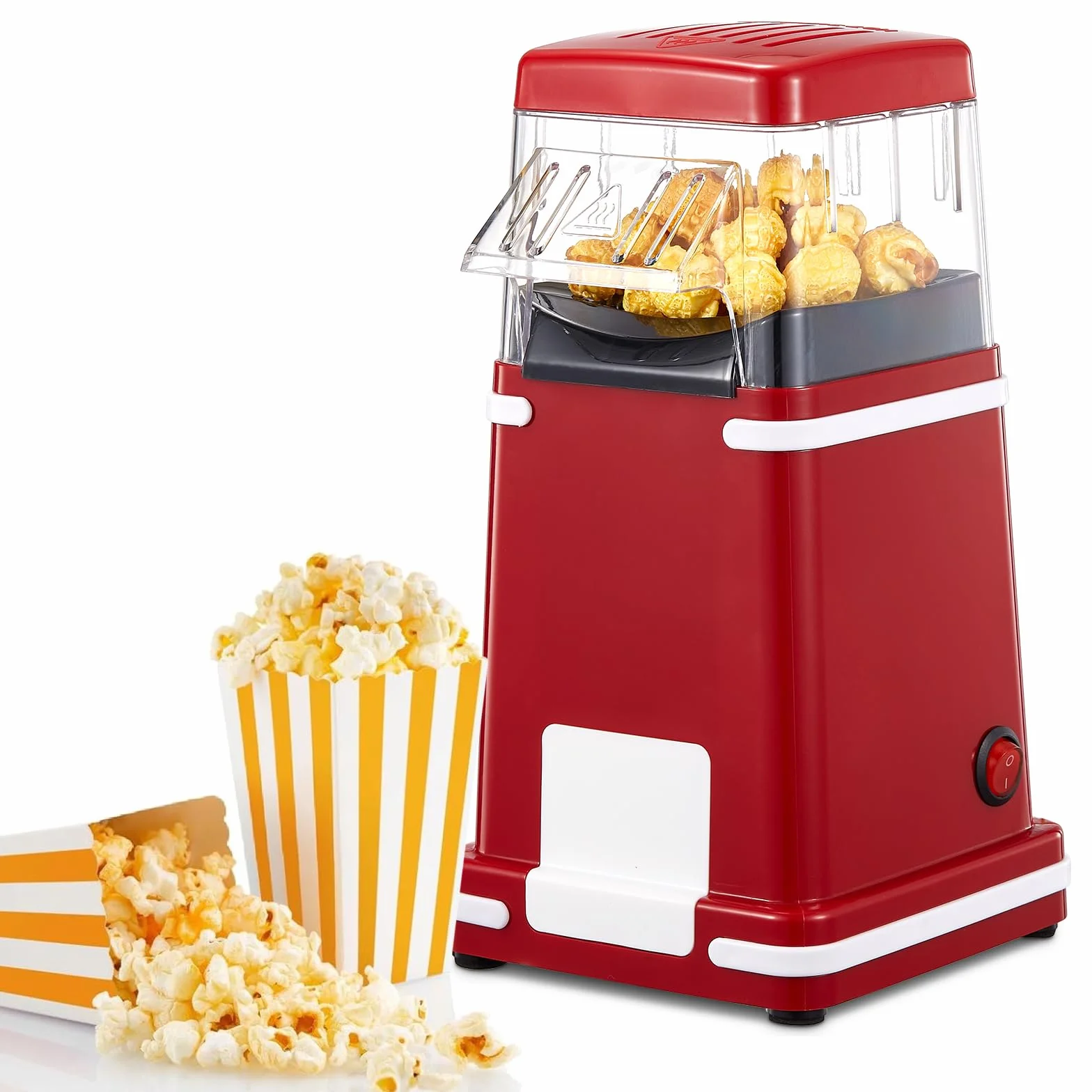 VINATO Maszyna do popcornu, gorące powietrze, 1200 W, bezolejowa maszyna do popcornu, 1 przycisk, przygotowuje popcorn tylko przez 2 minuty, idealny do domu i podróży