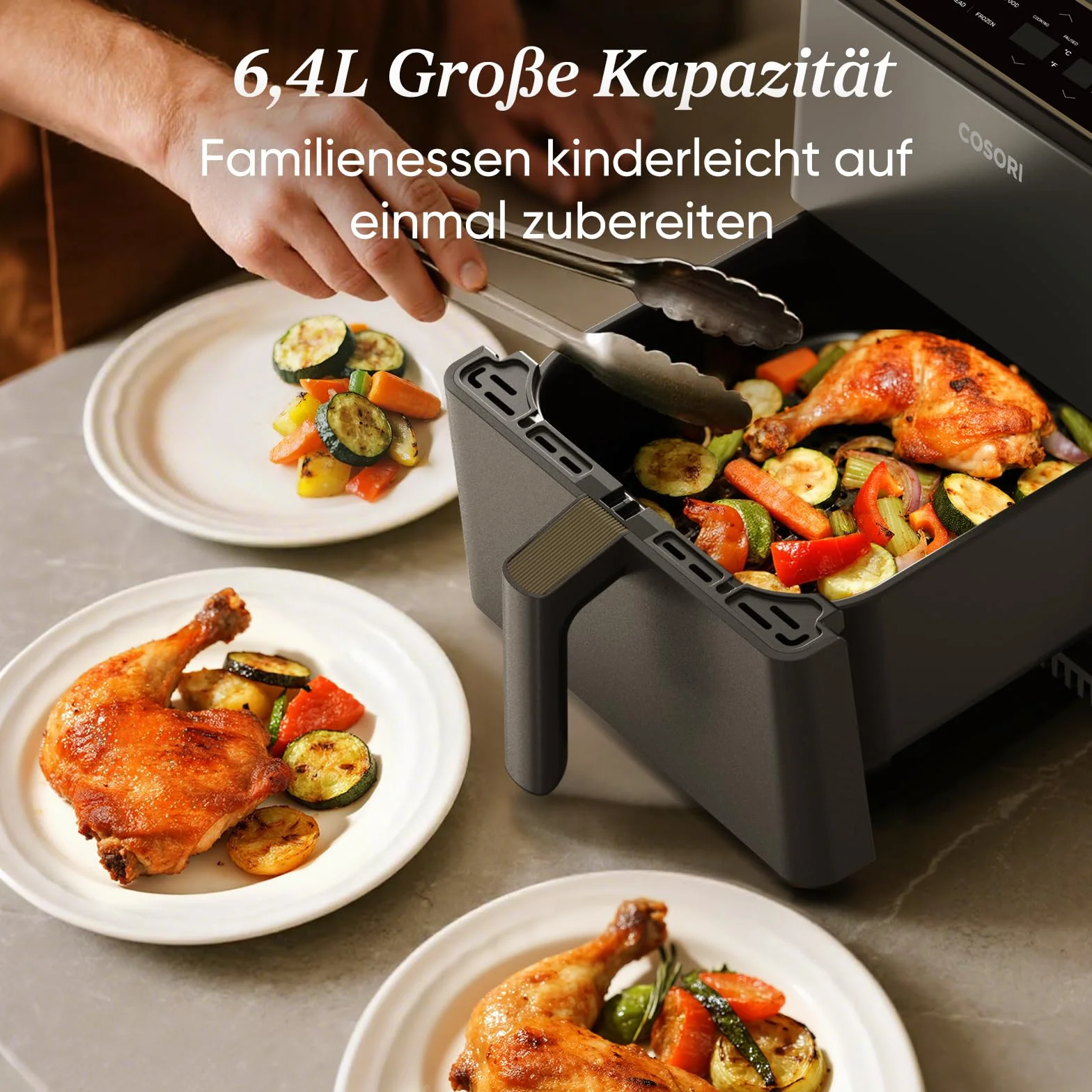COSORI Dual Blaze Frytkownica beztłuszczowa, inteligentny Air Fryer XXL 6,4 l z Wi-Fi, 11-w-1 (pieczenie, grill, chleb, kurczak), >80 przepisów, elementy do zmywarki.