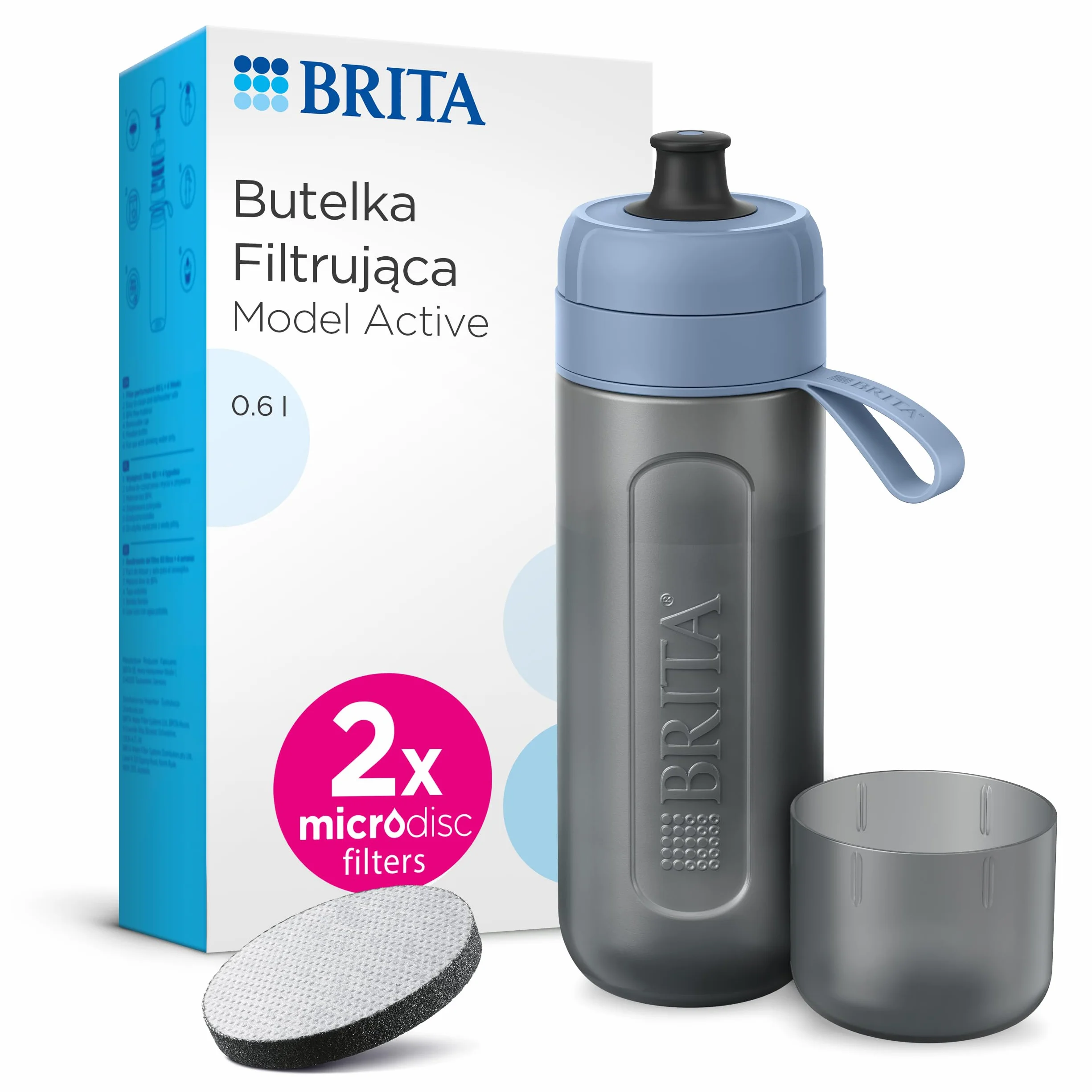 BRITA Butelka filtrująca Active pastelowy błękit 0,6l z 2 filtrami MicroDisc